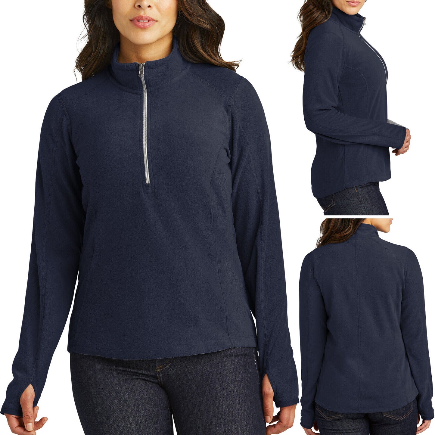 Ladies 1/2 Zip Pullover Sweater Womens Microfleece XS-4X Jacket With Thumbhole