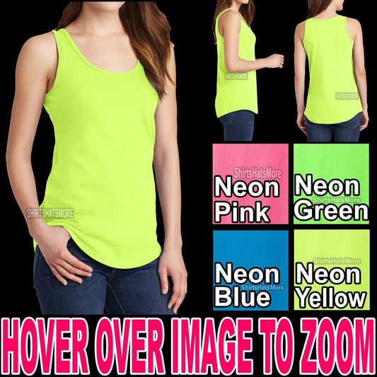 Ladies NEON Tank Top Solid PreShrunk Cotton Blend XS-XL 2XL, 3XL, 4XL Womens NEW