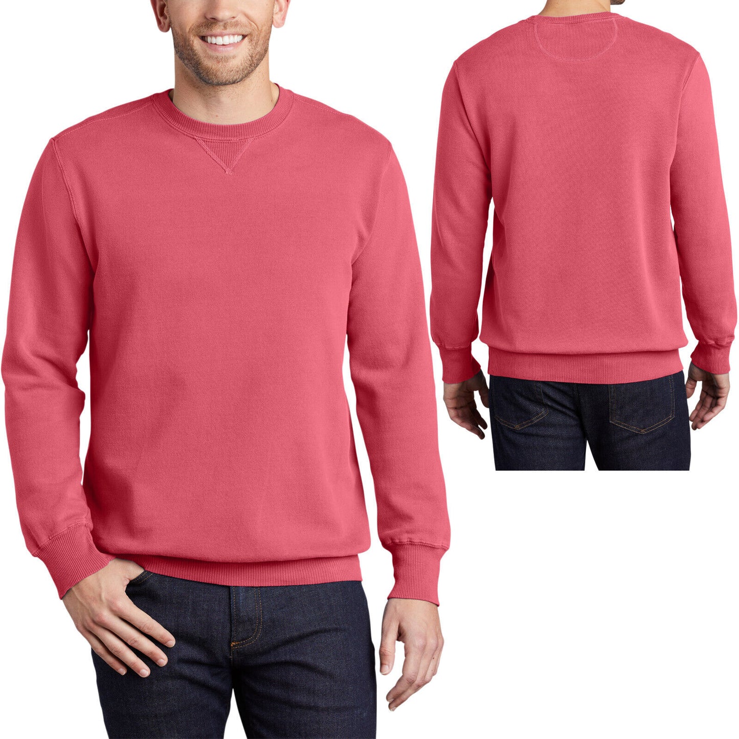 Mens Garment-Dyed Beach Wash Crewneck Sweatshirt Soft Comfortable Pullover S-4XL