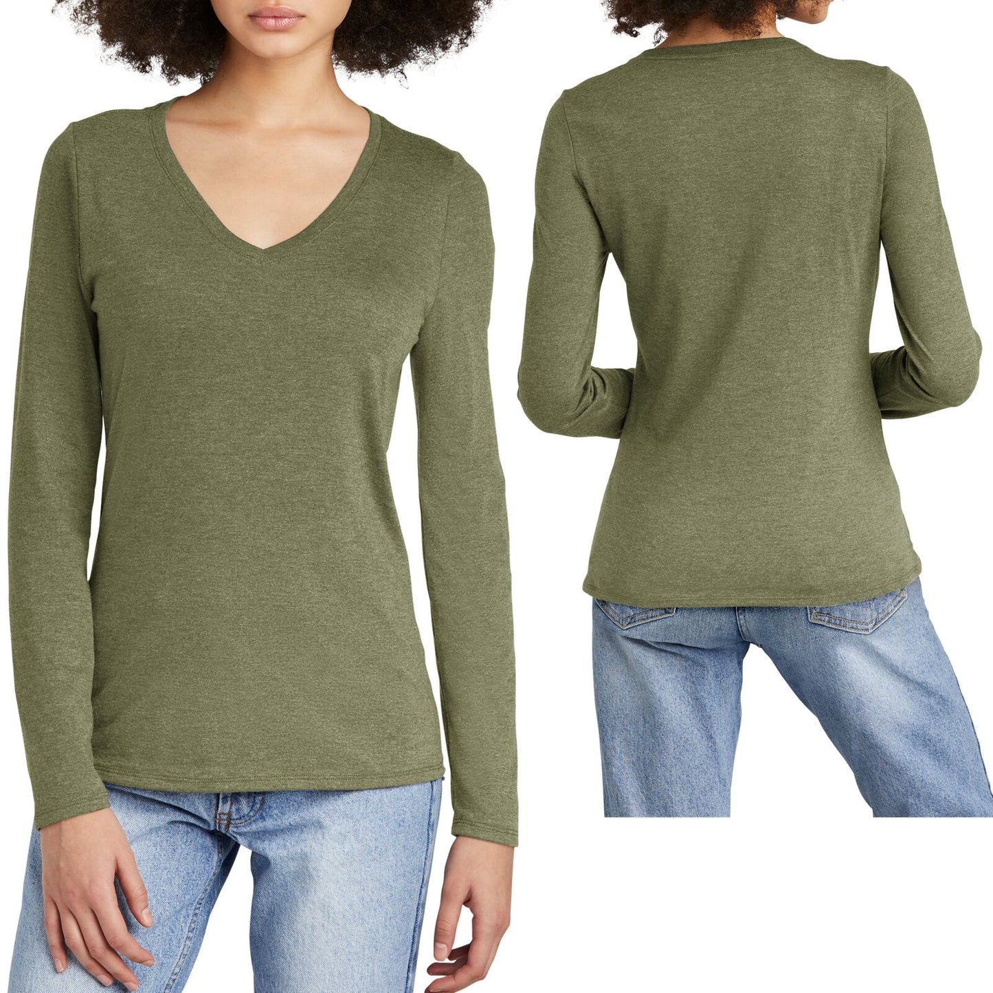 Womens Tri Blend Long Sleeve Layering V-Neck Tee Soft Blended T-Shirt XS-4XL NEW