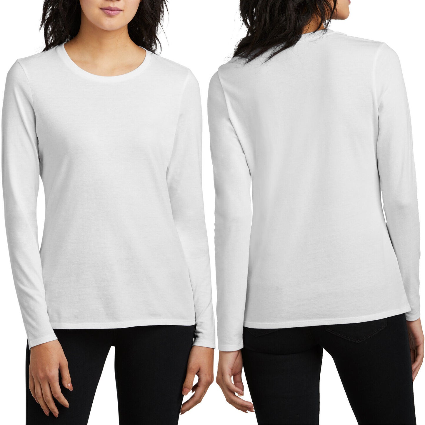 Women's Blended Long Sleeve Heathered Tee Soft Ringspun Cotton/Poly T-Shirt NEW!