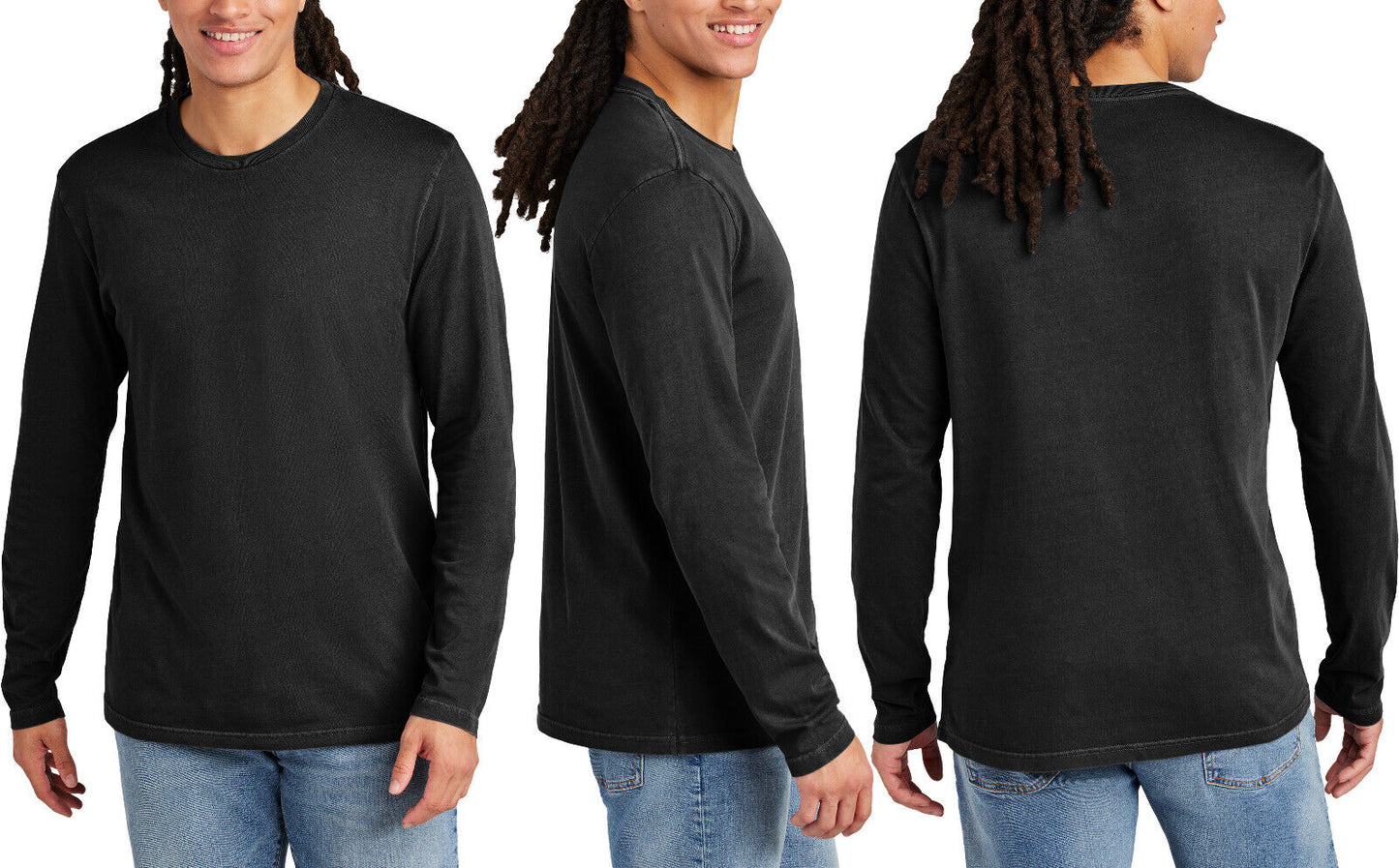 Mens Garment Washed Super Soft Long Sleeve Tee Ring Spun Cotton T-Shirt XS-4XL