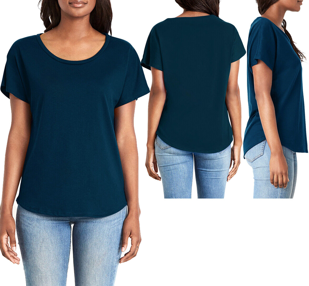 Ladies Dolman T-Shirt Cotton/Poly Relaxed Fit Womens Top Tee XS-XL, 2XL, 3XL