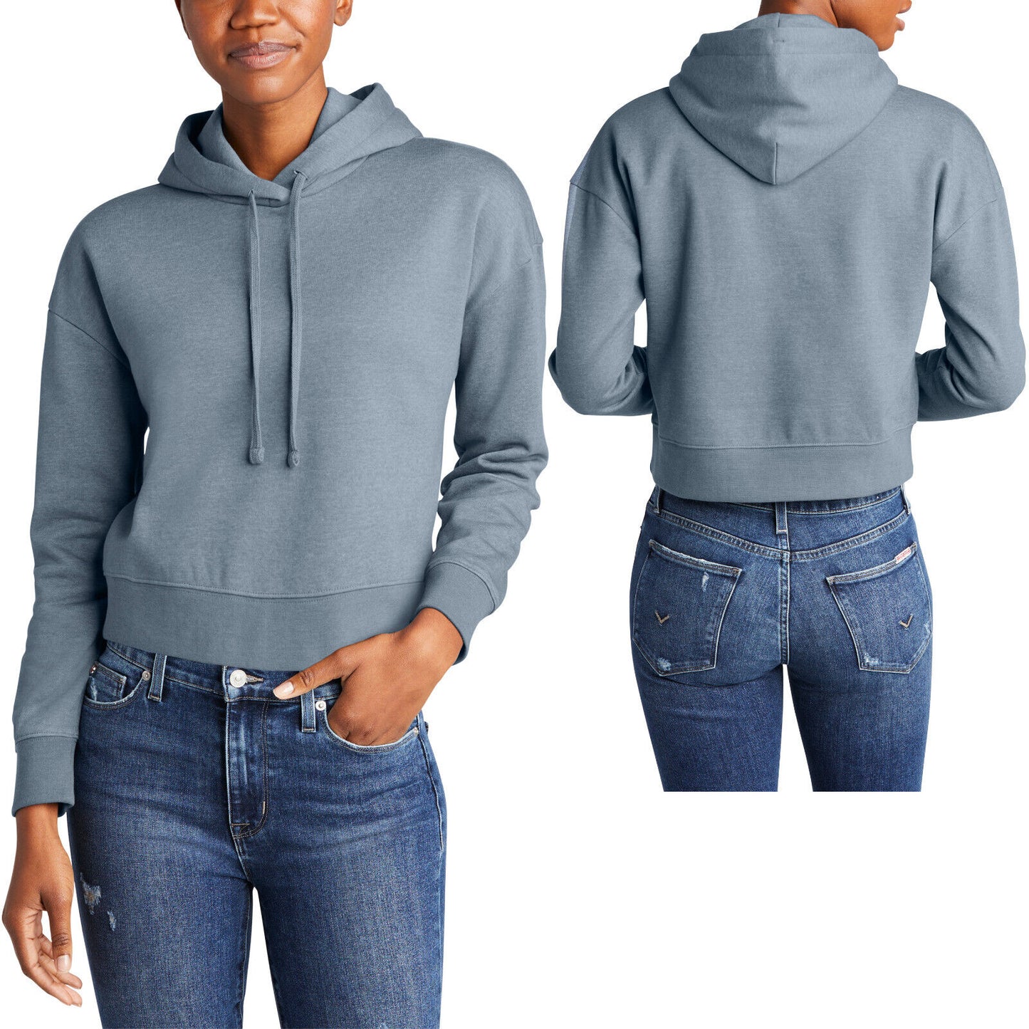 Ladies Cropped Soft Fleece Hoodie Womens Long Sleeve Hooded Sweatshirt XS-4X NEW