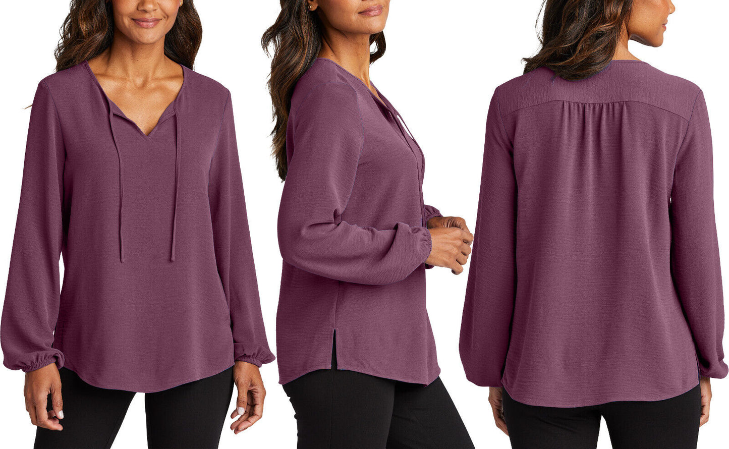 Ladies Textured Crepe Flowy Blouse Womens Long Sleeve Fashion Top XS-4XL NEW!