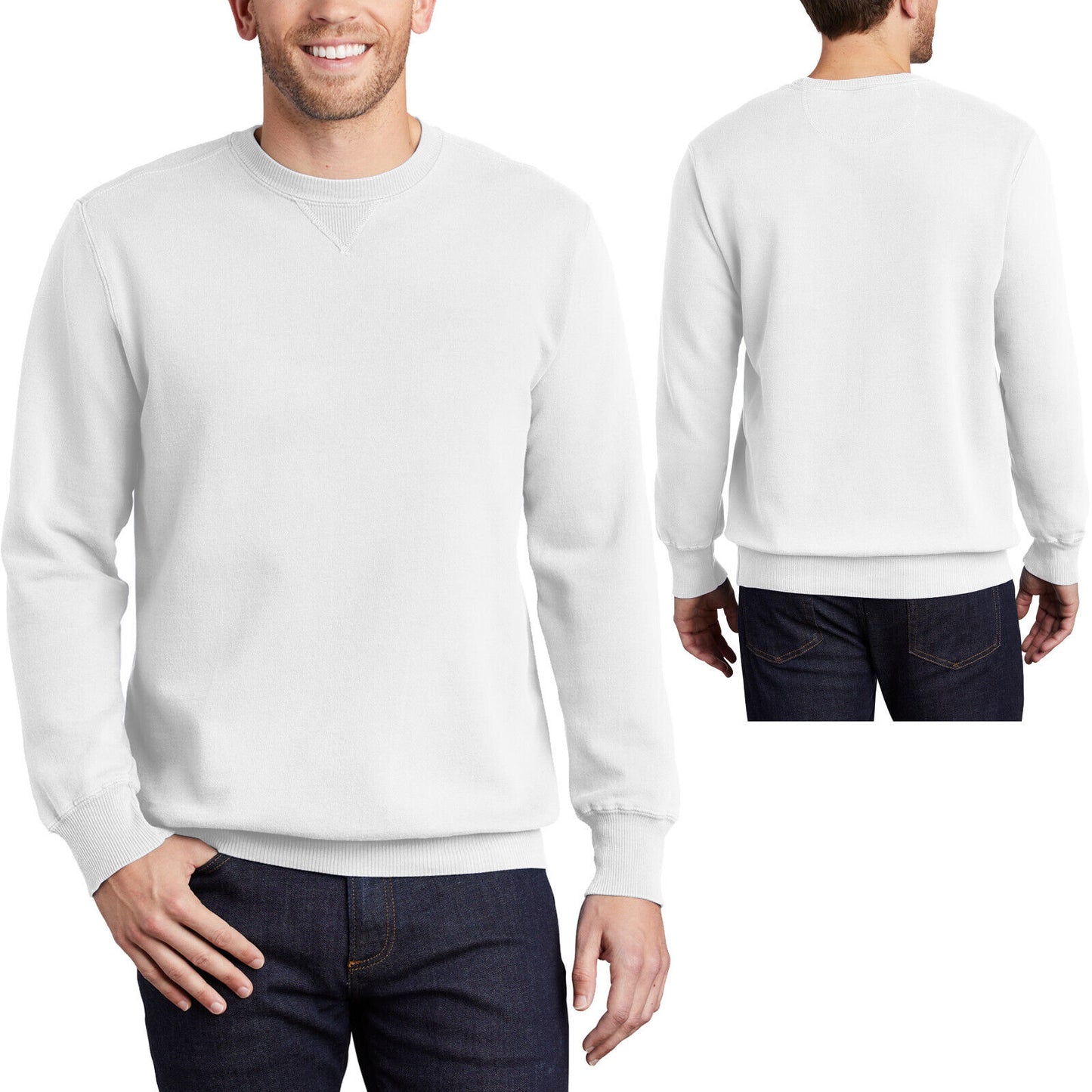 Mens Garment-Dyed Beach Wash Crewneck Sweatshirt Soft Comfortable Pullover S-4XL