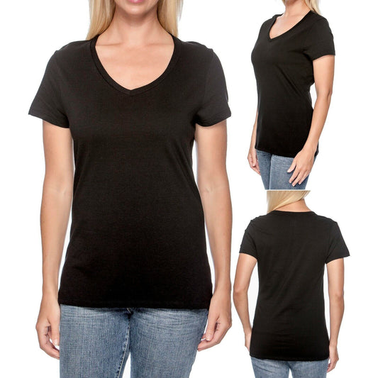 Hanes Ladies V-Neck T-Shirt 100% Cotton Nano Tee Top XS-2XL Womens Tee NEW