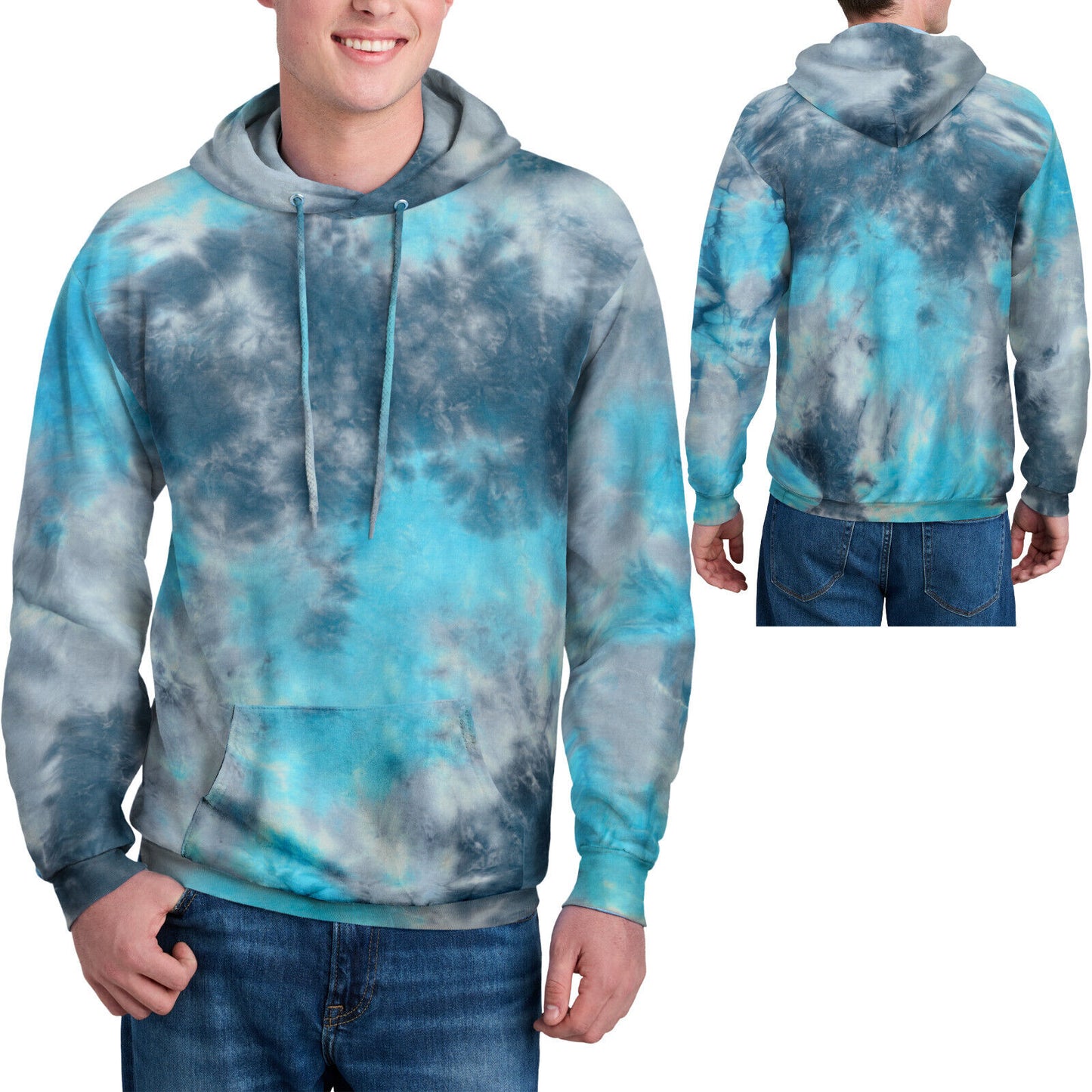 Mens Crystalized Tie Dye Hoodie Hooded Pullover Hoody S-4X Warm Soft Tie Die NEW