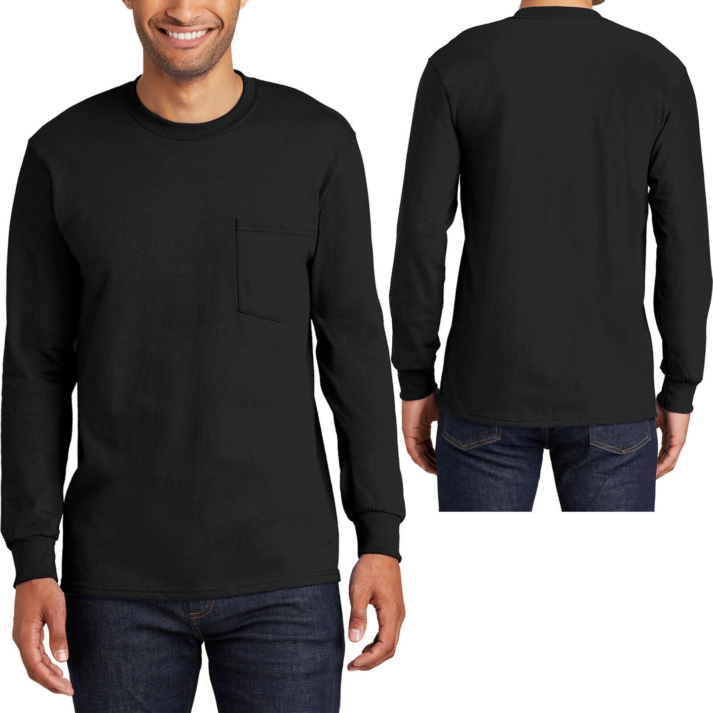 Mens TALL Long Sleeve Pocket T-Shirt 100% Soft Spun Cotton Tee LT-4XLT NEW!