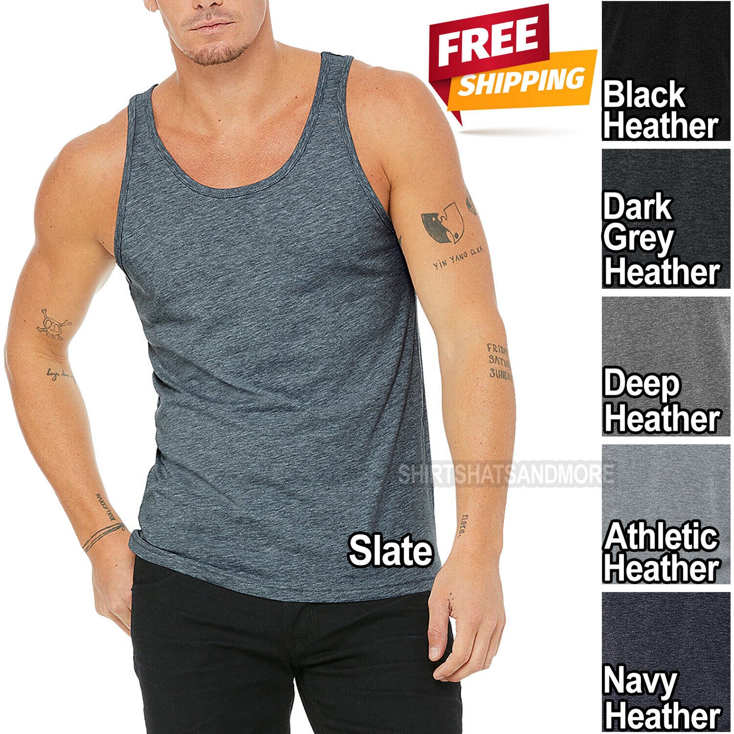 Mens Heathered Soft Ringspun Cotton Blend Jersey Tank Top Sleeveless Tee XS-2XL