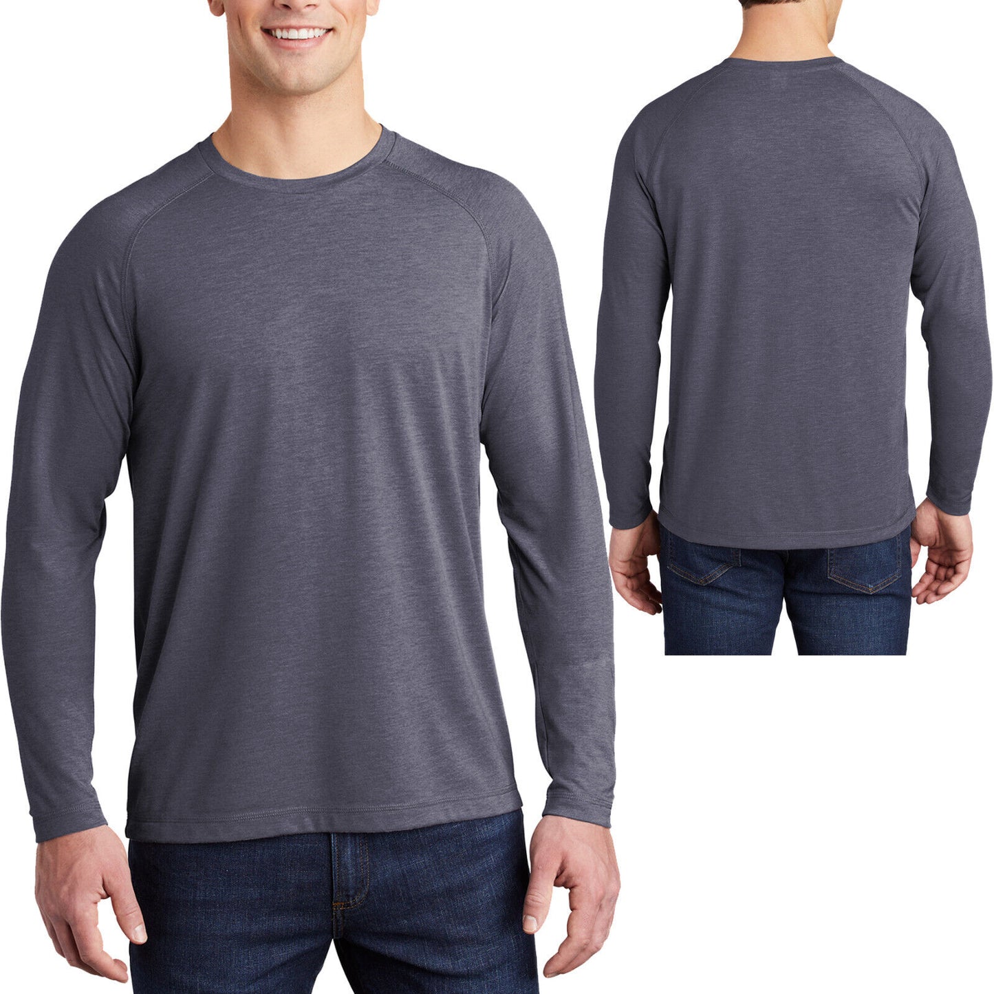 Mens Tri Blend Soft Moisture Wicking T-Shirt Long Sleeve Raglan Tee XS-4XL NEW!