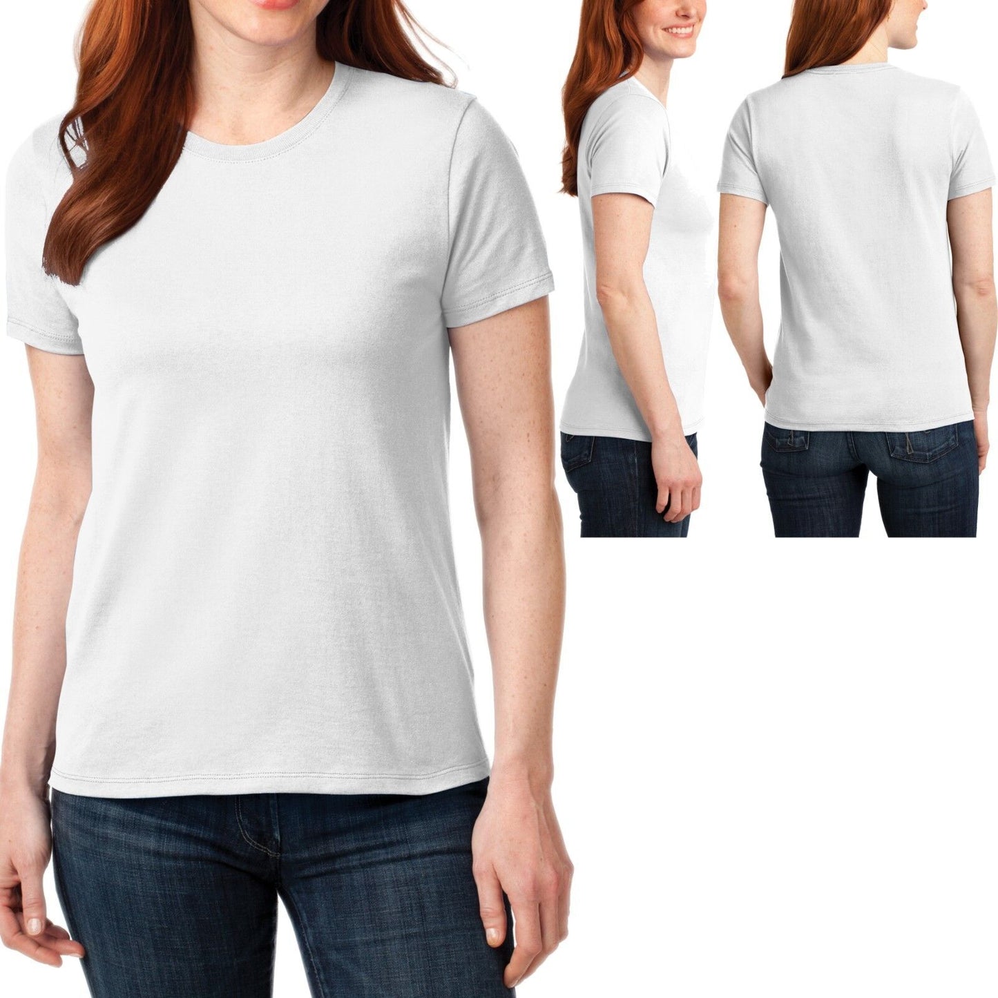 Womens Plain Basic T-Shirt Cotton Poly Blend Feminine Fit Ladies Tee Top XS-4XL