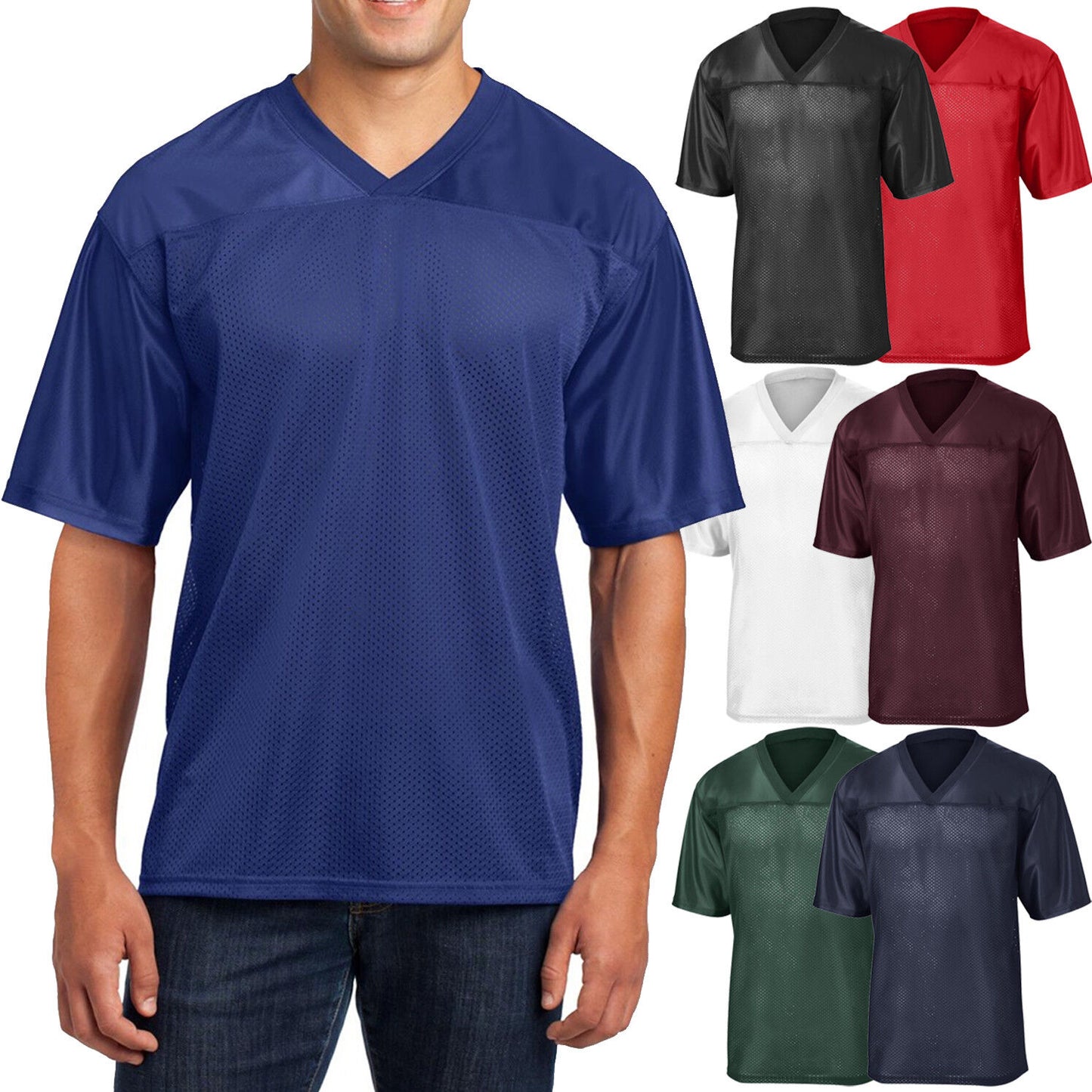 Mens Jersey V-Neck T-Shirt Mesh Moisture Wicking Football Style XS-XL 2X, 3X, 4X