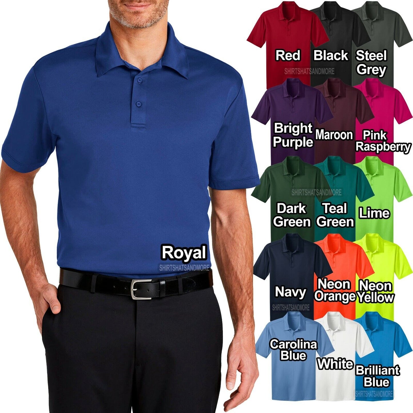 Mens BIG & TALL Polo Moisture Wicking Dri Fit LT, XLT, 2XLT, 3XLT, 4XLT NEW