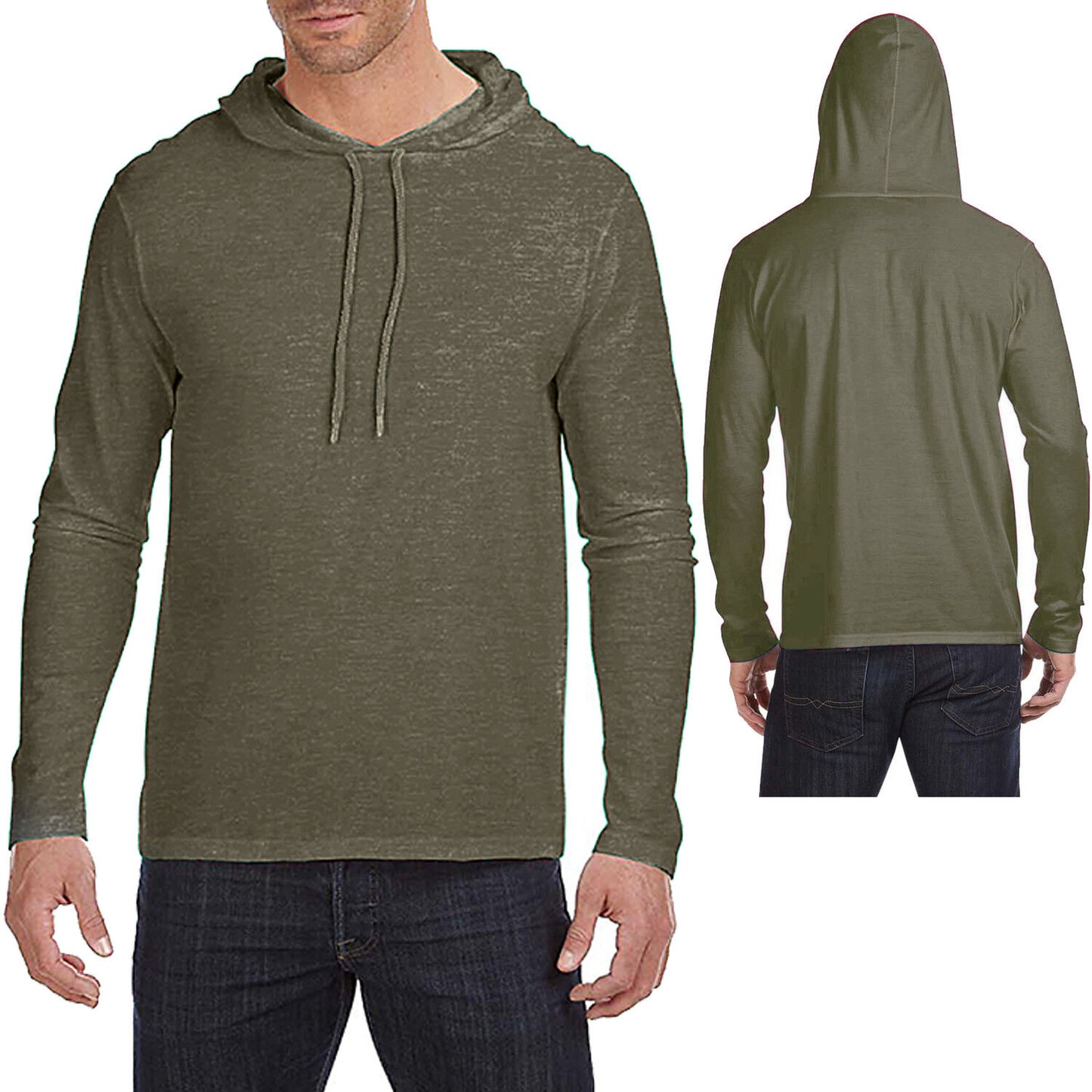 Mens Lightweight Hoodie T-Shirt Long Sleeve Hoody Tee Soft Cotton S-XL, 2XL, 3XL