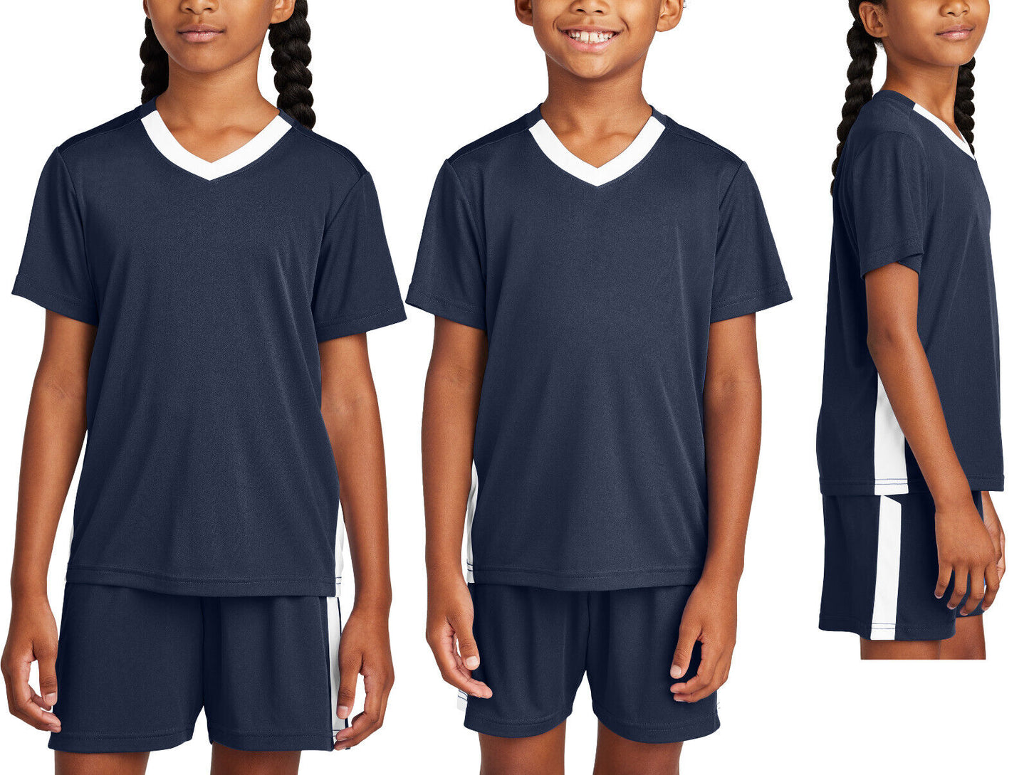 Kids V-Neck Moisture Wicking Color Block Team T-Shirt Youth Child UPF 30+ XS-XL