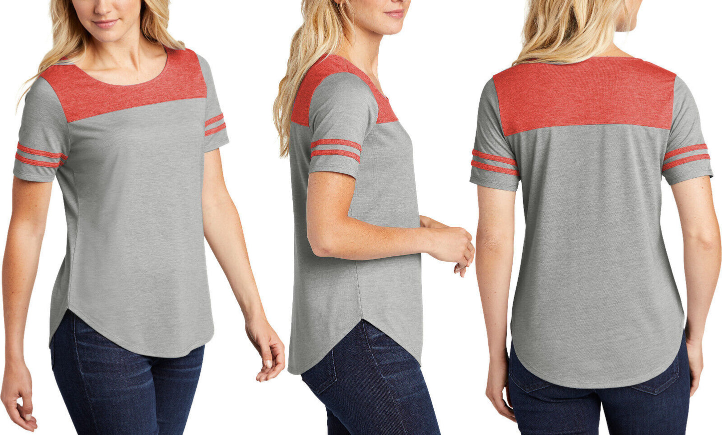 Womens Team Tri Blend T-Shirt Contrast Stripe Sleeves Wicking Ladies Tee XS-4XL