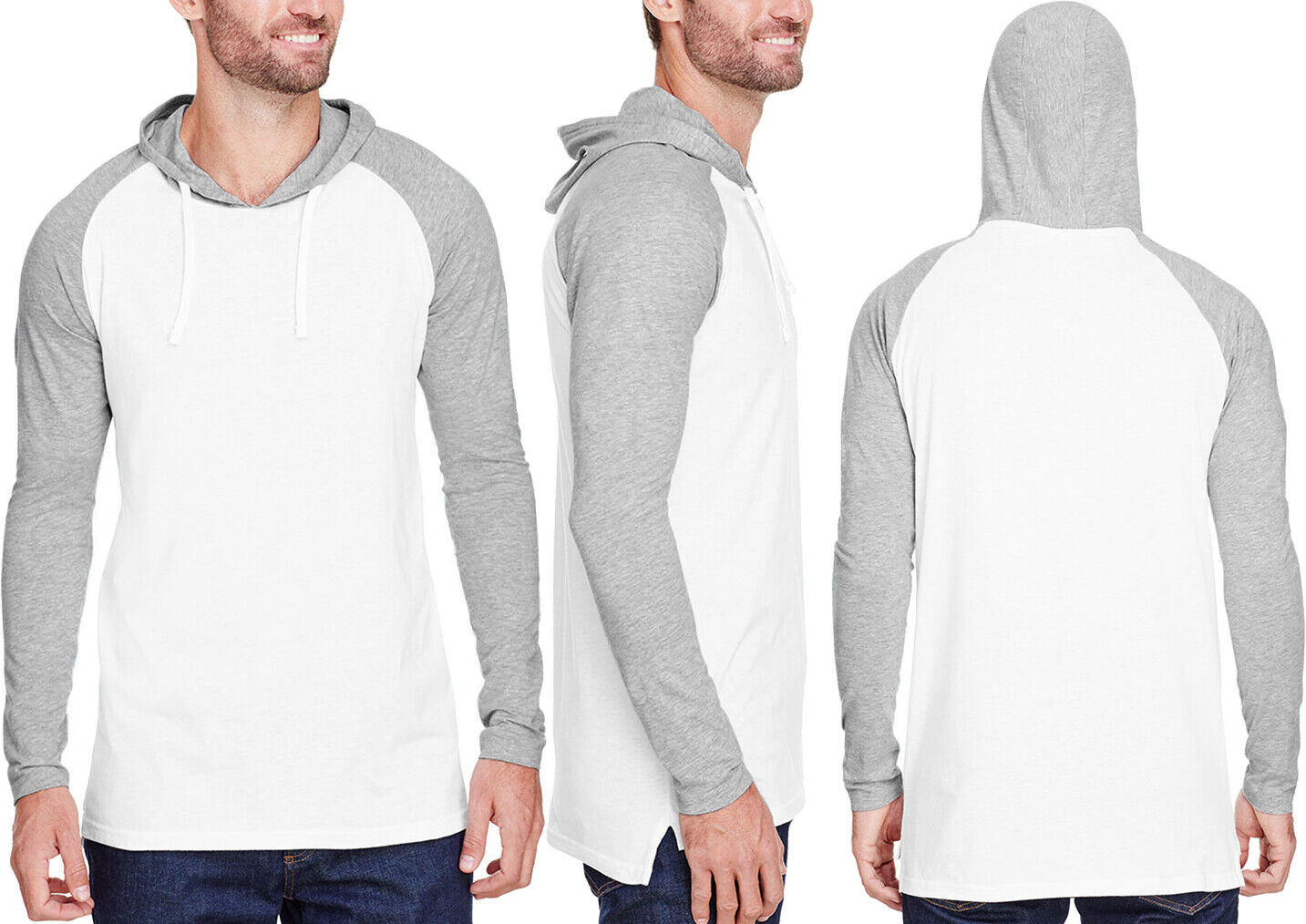 Mens Long Sleeve Raglan Baseball Hoodie Jersey Hooded T-Shirt Blended Tee XS-3XL