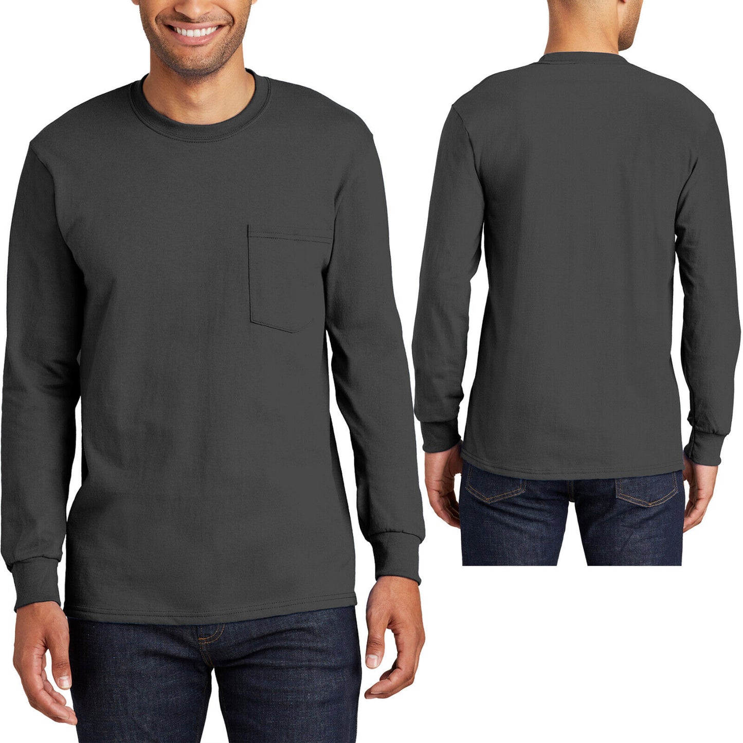 Mens TALL Long Sleeve Pocket T-Shirt 100% Soft Spun Cotton Tee LT-4XLT NEW!