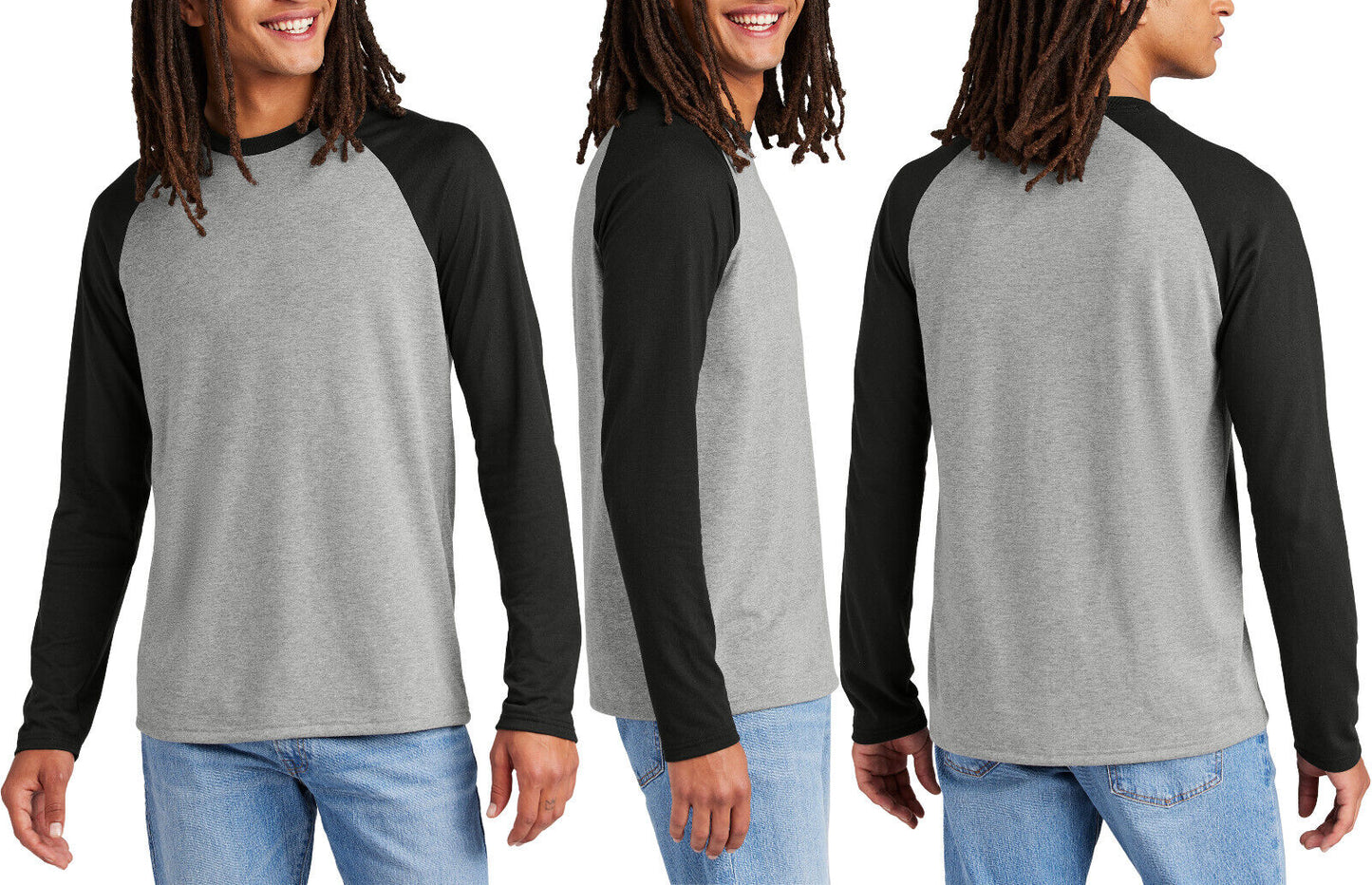 Mens Triblend Long Sleeve Baseball Tee Colorblock Soft Raglan T-Shirt XS-4XL NEW