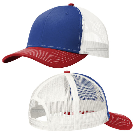 Patriotic Red White Blue Hat Mesh Structured Trucker Cap MidProfile USA Snapback