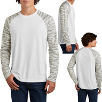 Mens Long Sleeve Color Block Camo Print Tee UPF30 Moisture Wicking T-Shirt XS-4X