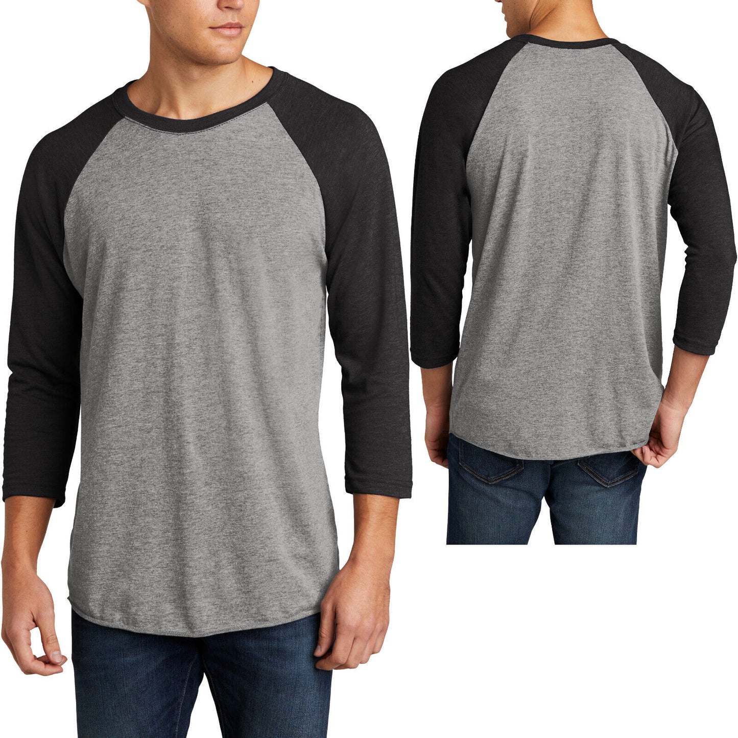 Mens Tri Blend T Shirt 3/4 Sleeve Raglan Preshrunk Baseball Tee XS-4XL NEW!