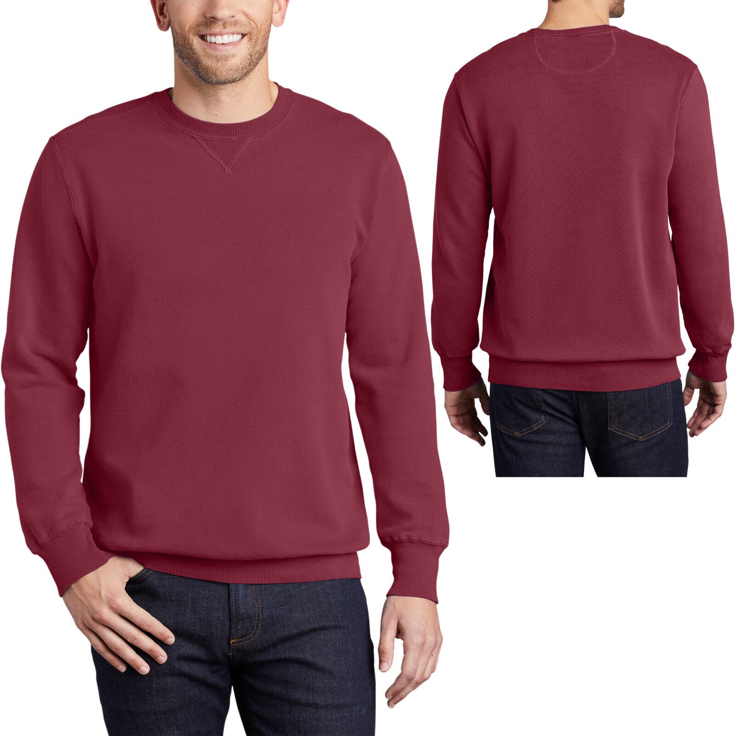 Mens Garment-Dyed Beach Wash Crewneck Sweatshirt Soft Comfortable Pullover S-4XL