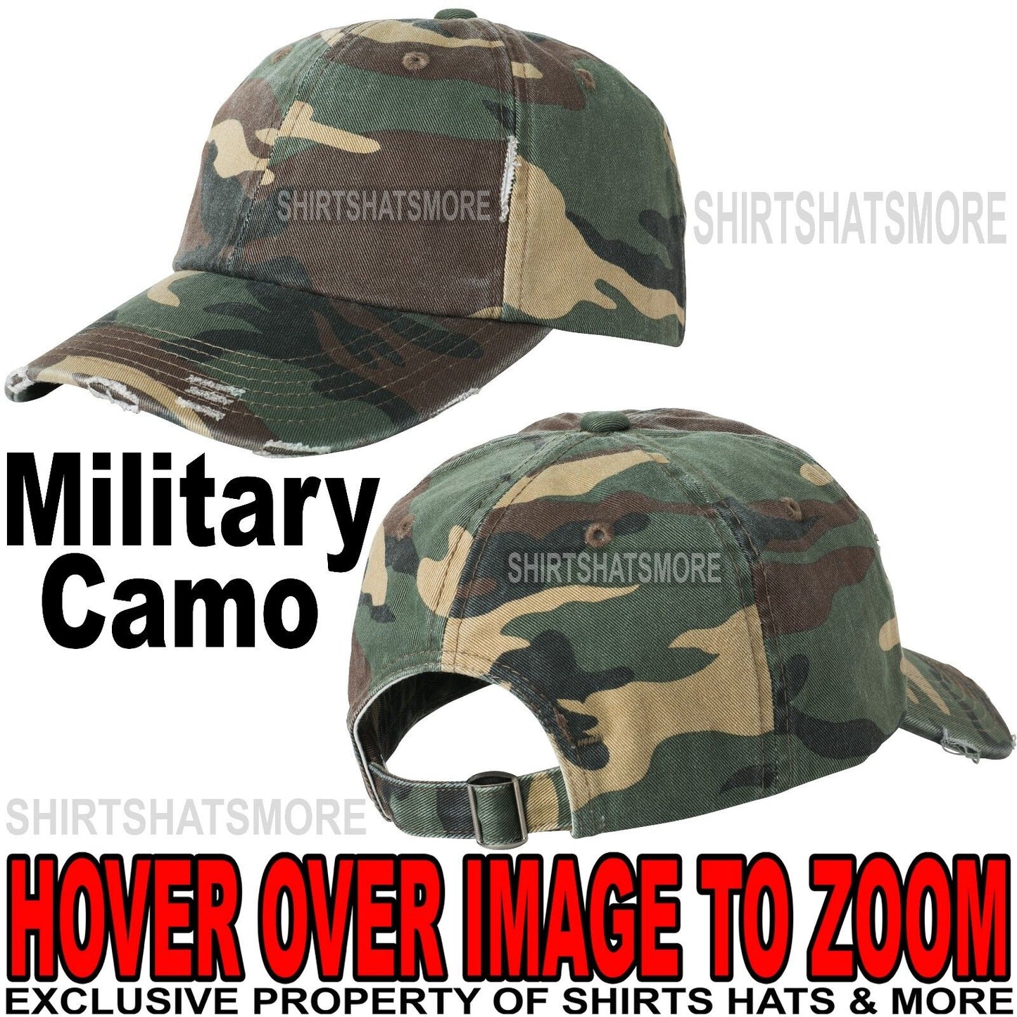 Camo Distressed Military Hat Baseball Cap Style Mens Ladies Adult Unisex NEW