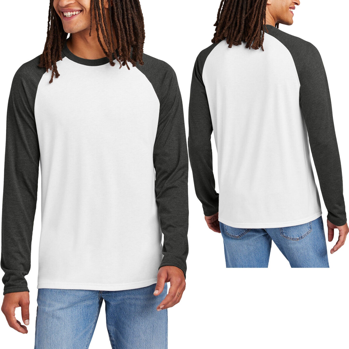 Mens Triblend Long Sleeve Baseball Tee Colorblock Soft Raglan T-Shirt XS-4XL NEW