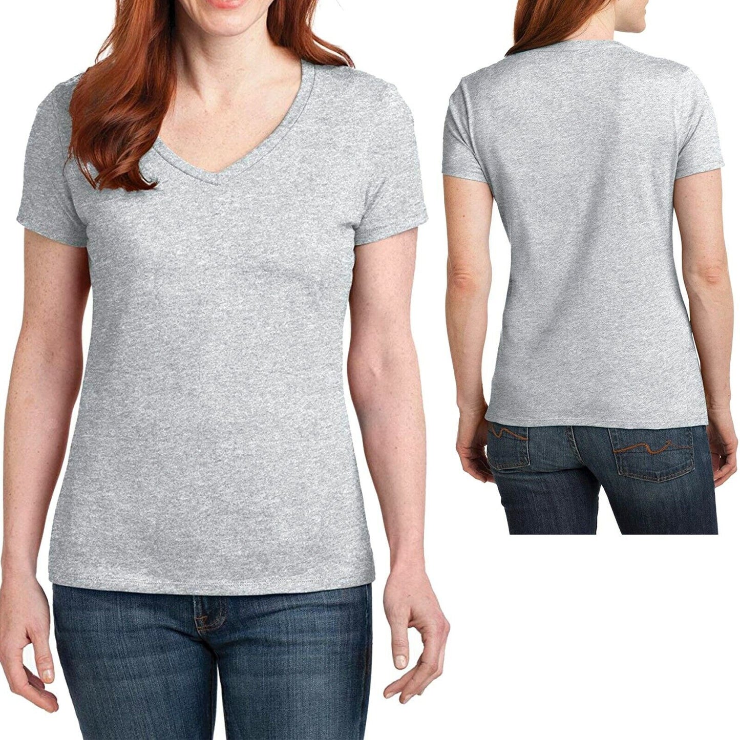 Hanes Ladies V-Neck T-Shirt 100% Cotton Nano Tee Top XS-2XL Womens Tee NEW