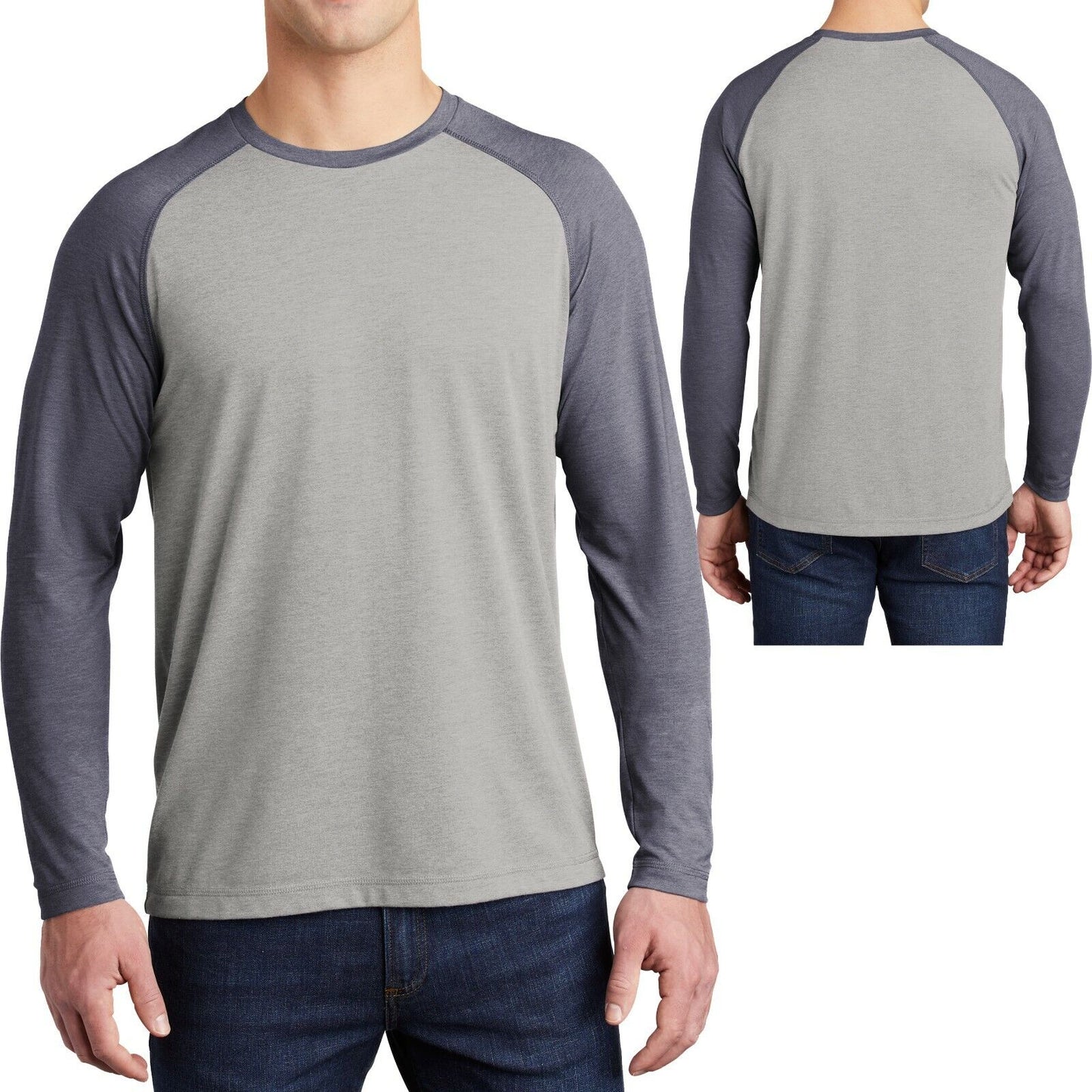 Mens Long Sleeve Tri Blend T-Shirt Moisture Wicking Tee XS-XL 2XL, 3XL, 4XL NEW