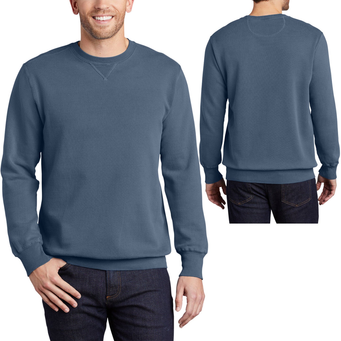 Mens Garment-Dyed Beach Wash Crewneck Sweatshirt Soft Comfortable Pullover S-4XL