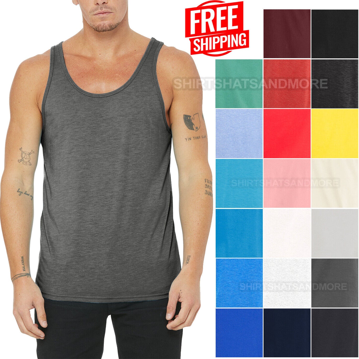 Mens Soft Ringspun Cotton Jersey Tank Top Sleeveless Tee XS-2XL MANY COLORS NEW!