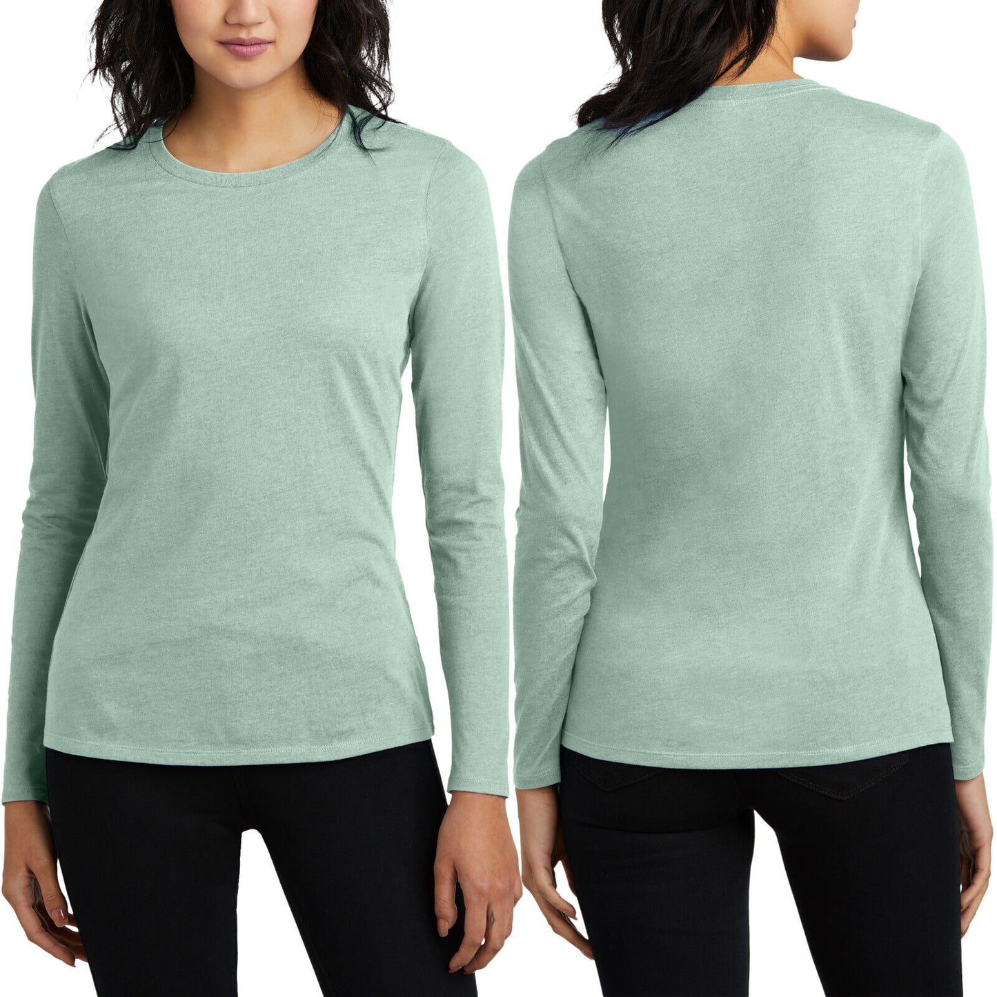 Women's Blended Long Sleeve Heathered Tee Soft Ringspun Cotton/Poly T-Shirt NEW!