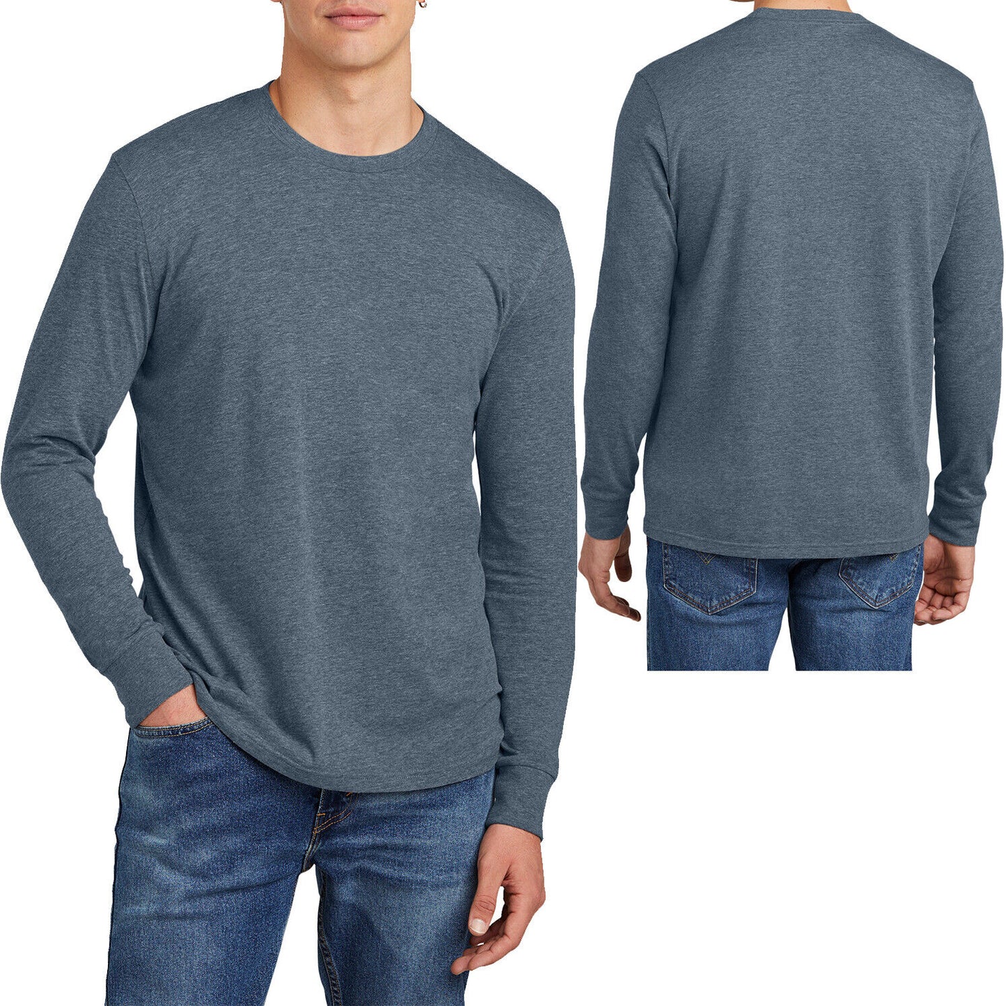 Mens Soft Ringspun Cotton/Poly Long Sleeve T-Shirt Heather Blended Tee XS-4XL