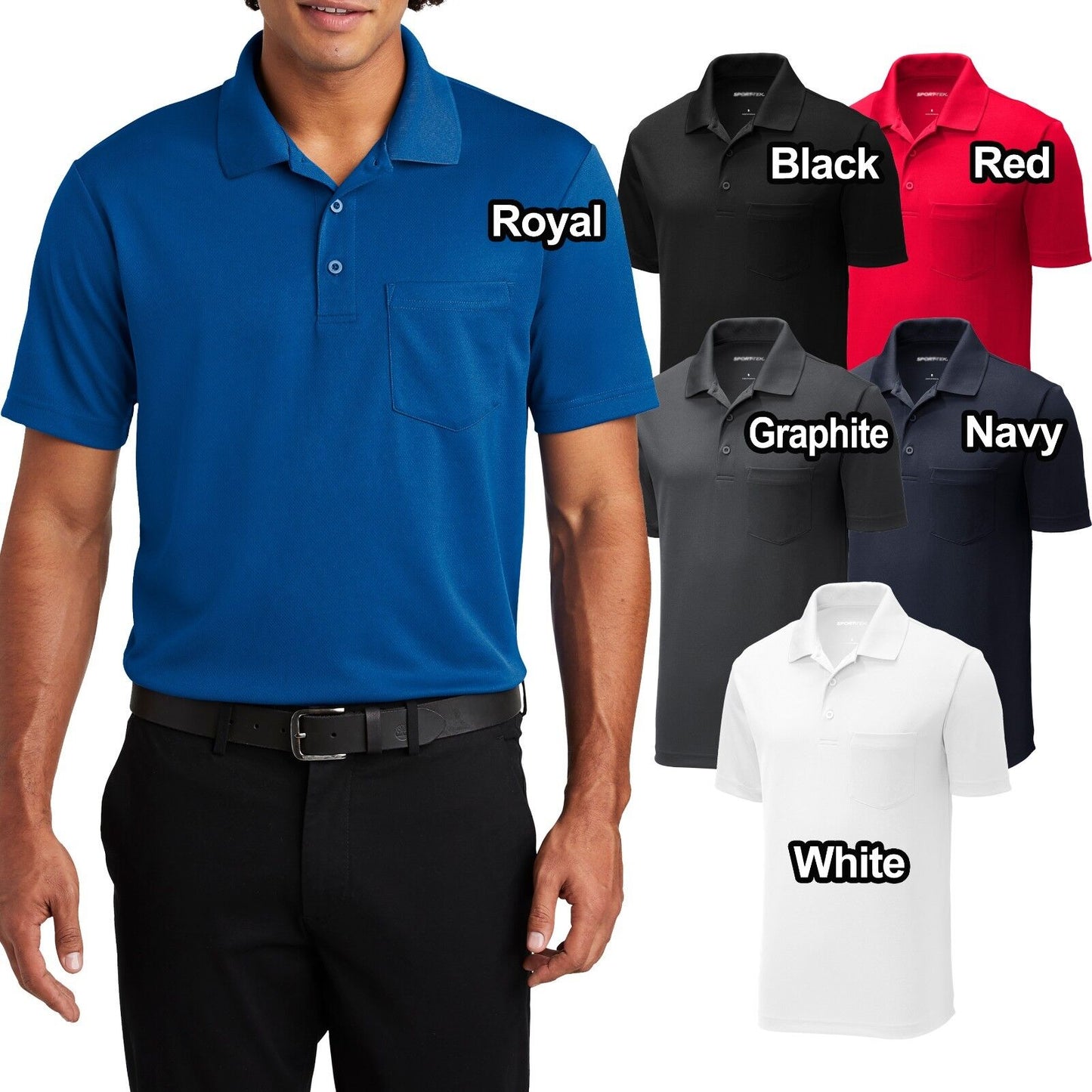 Mens Moisture Wicking Pocket Polo Shirt Micro Mesh Performance XS-XL 2X, 3X, 4X