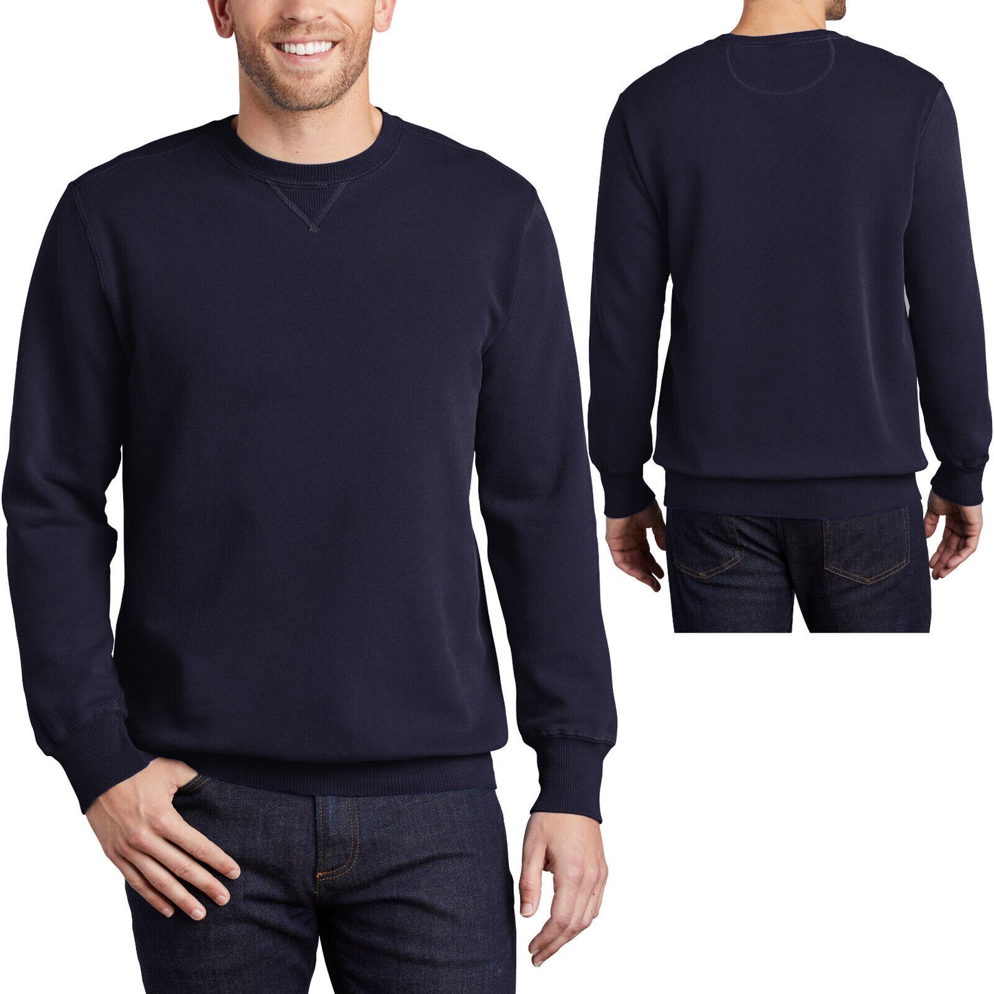 Mens Garment-Dyed Beach Wash Crewneck Sweatshirt Soft Comfortable Pullover S-4XL