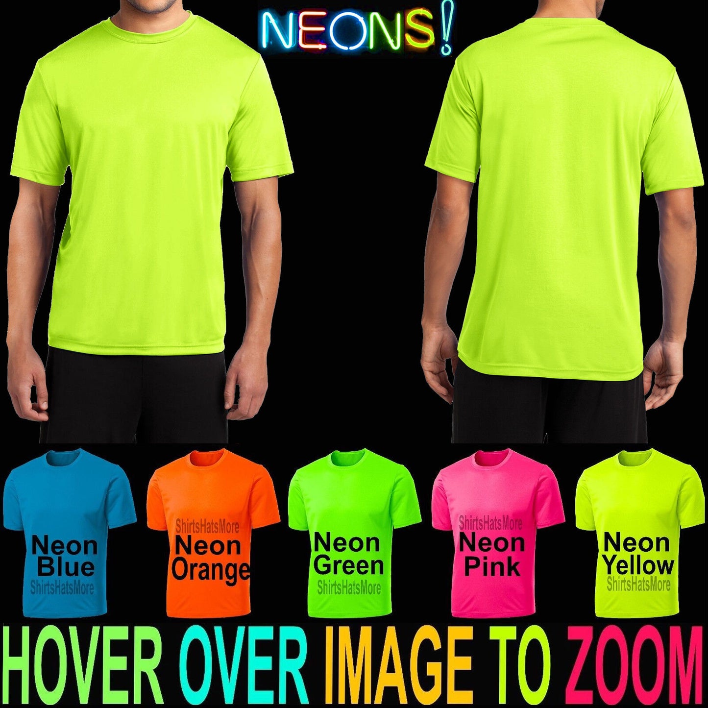 Mens NEON T-Shirt Moisture Wicking Exercise Tee Gym Basketball S-XL 2XL 3XL 4XL