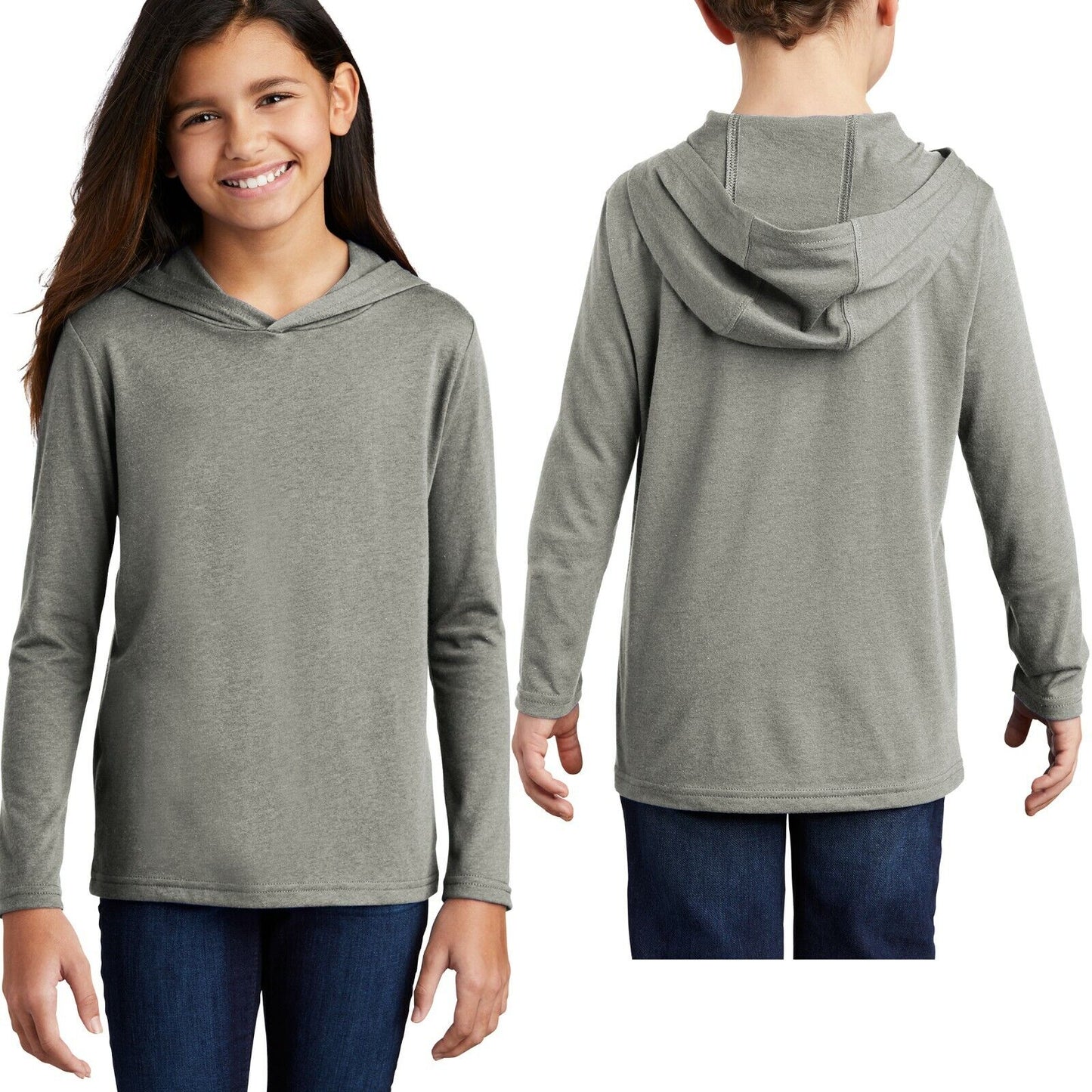 Youth Long Sleeve Hoodie T-Shirt Soft Tri Blend Fabric Boys Girls Kids XS-XL NEW