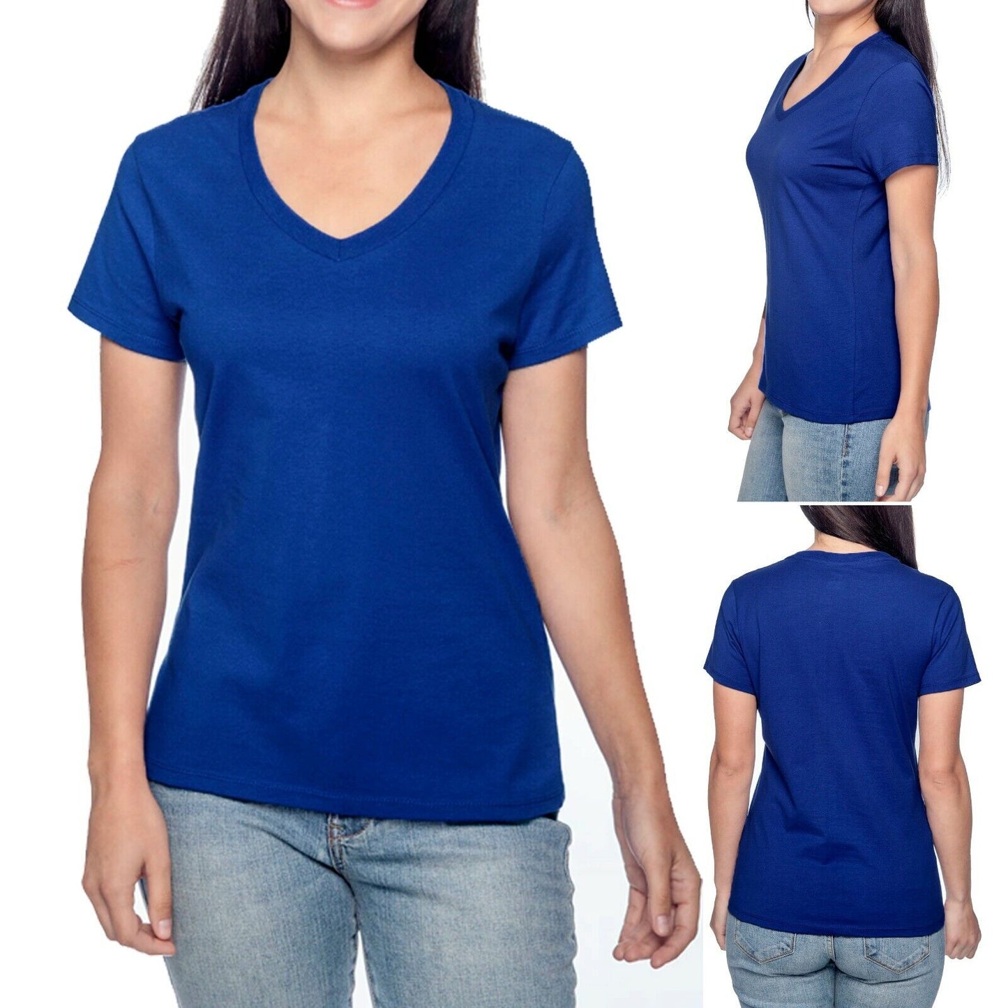 Hanes Ladies V-Neck T-Shirt 100% Cotton Nano Tee Top XS-2XL Womens Tee NEW