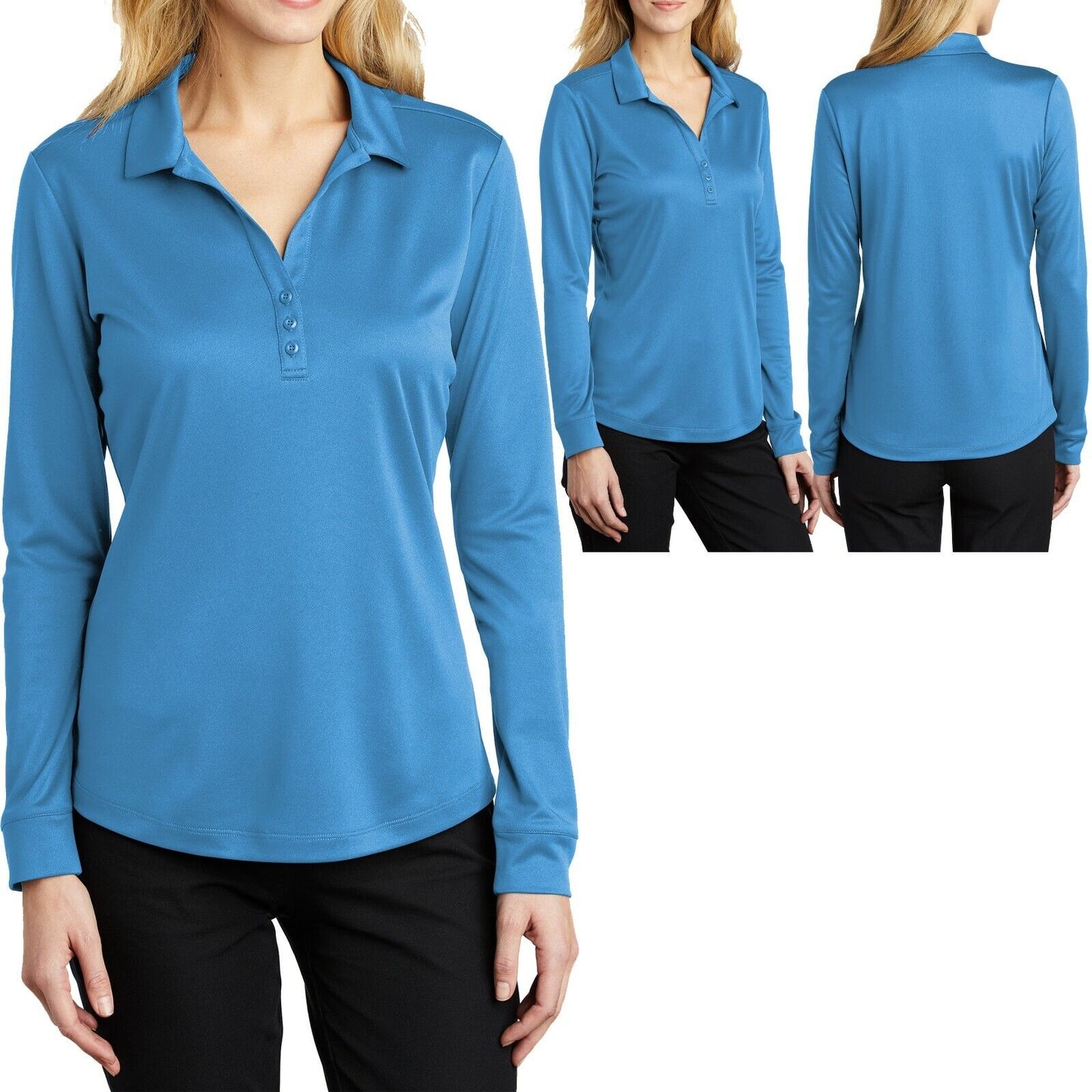 Ladies LONG SLEEVE Polo Shirt Moisture Wicking Womens XS-XL 2XL 3XL 4XL NEW