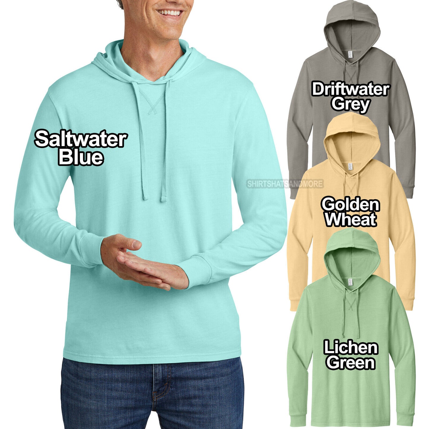 Mens Mineral Dye Long Sleeve Hoodie Tee 100% Ringspun Organic Cotton T-Shirt NEW