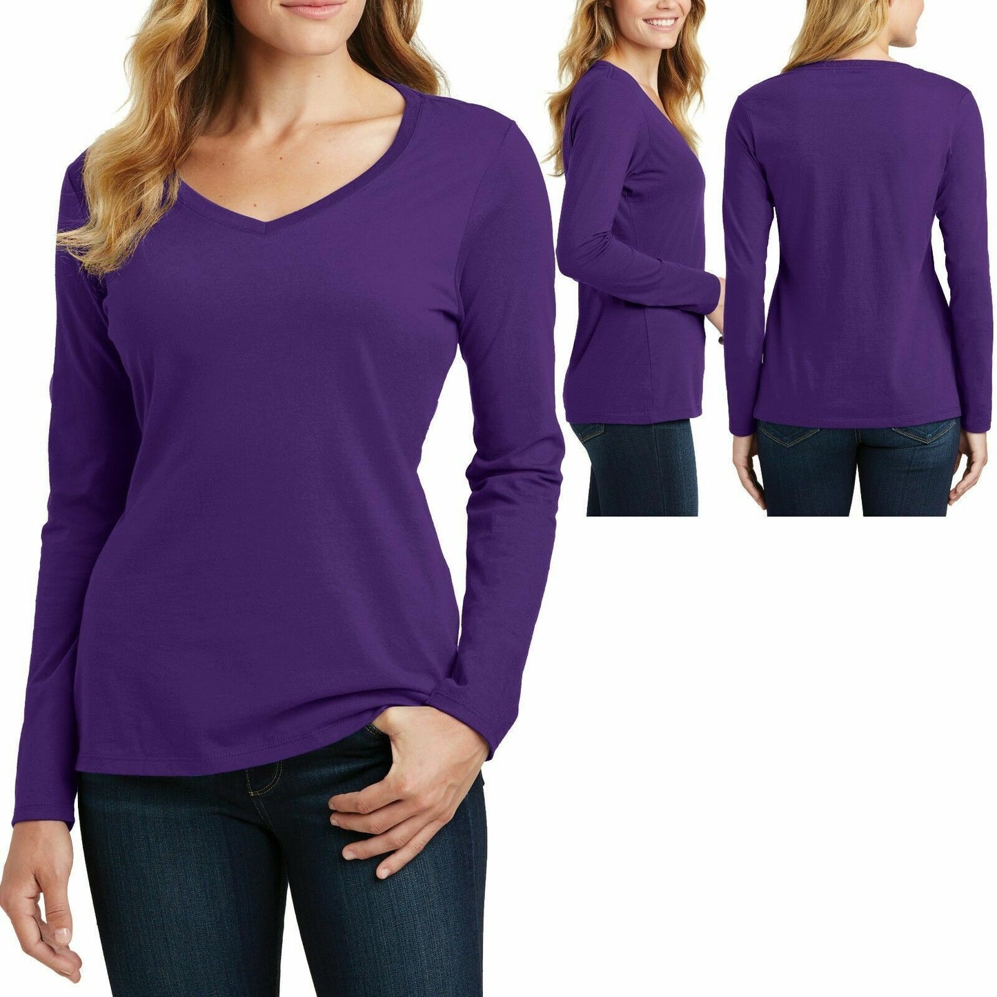 Ladies Plus Size Long Sleeve V-Neck T Shirt Cotton Womens Top Tee XL, 2X, 3X, 4X