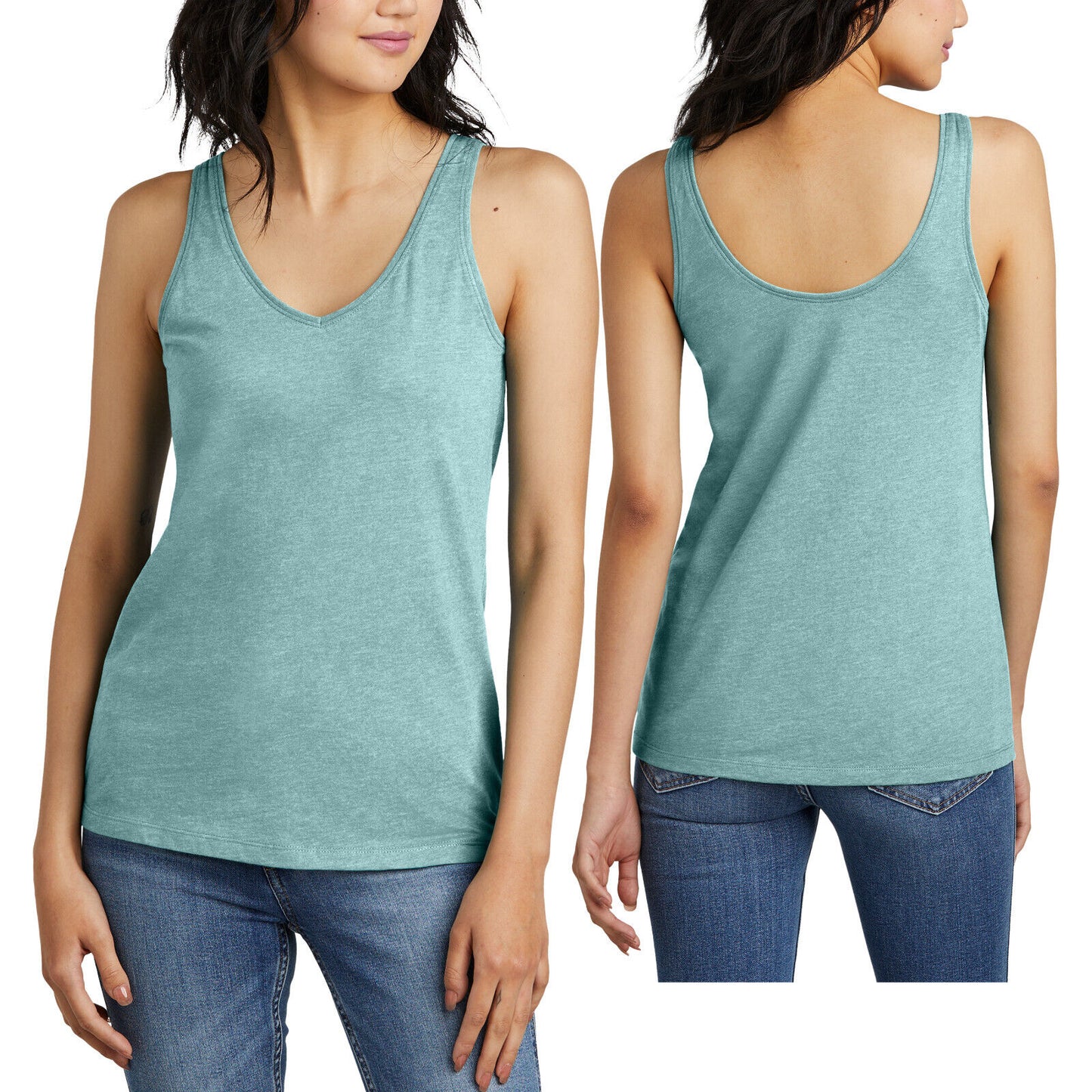 Womens Soft Blended Heather V-Neck Tank  Scoop Back Detail Ladies Top XS-4XL NEW