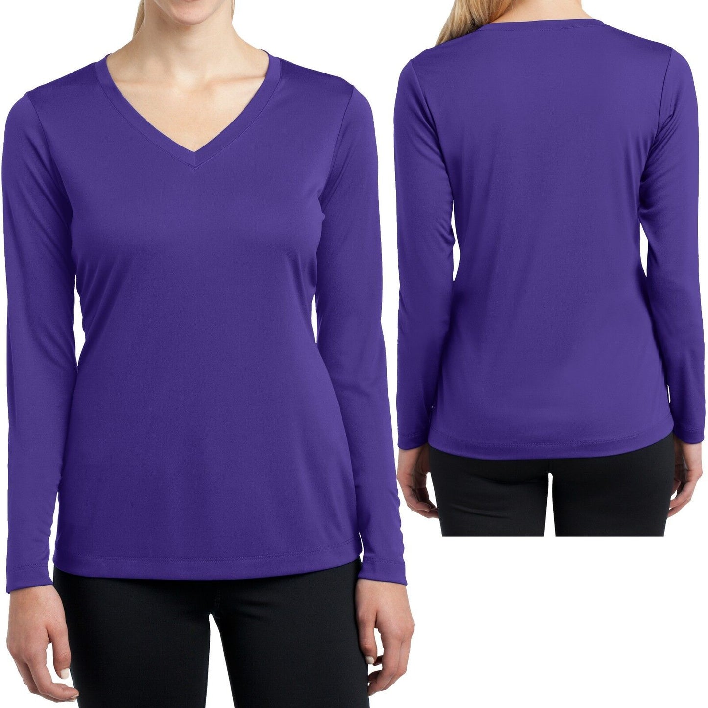 Ladies Long Sleeve T-Shirt V-Neck Moisture Wicking Base Layer Womens XS-XL 2X-4X