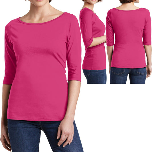 Ladies T-Shirt 3/4 Sleeve Soft Preshrunk Womens Top Tee XS, S, M, L, XL-4X NEW