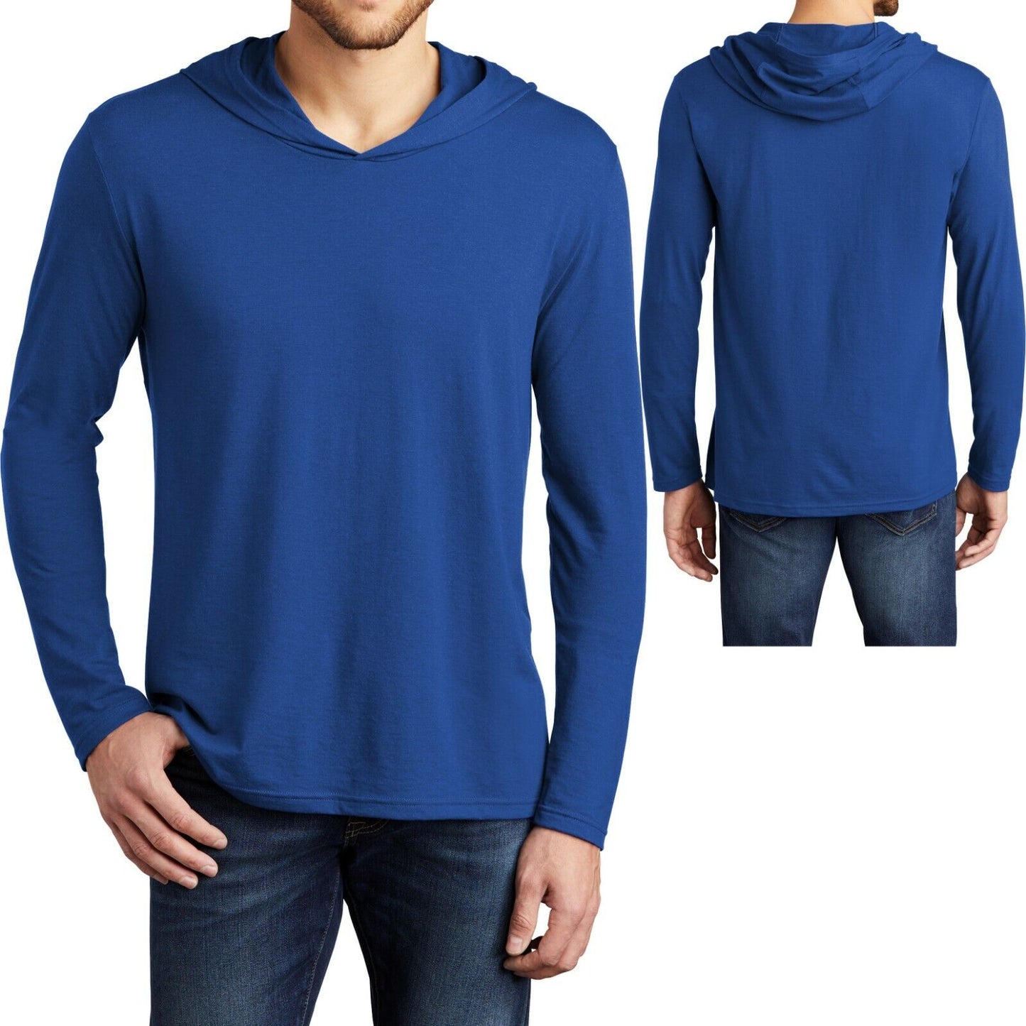 Mens Lightweight Hoodie T-Shirt Long Sleeve Hoody Soft Blended Hooded Tee S- 4XL