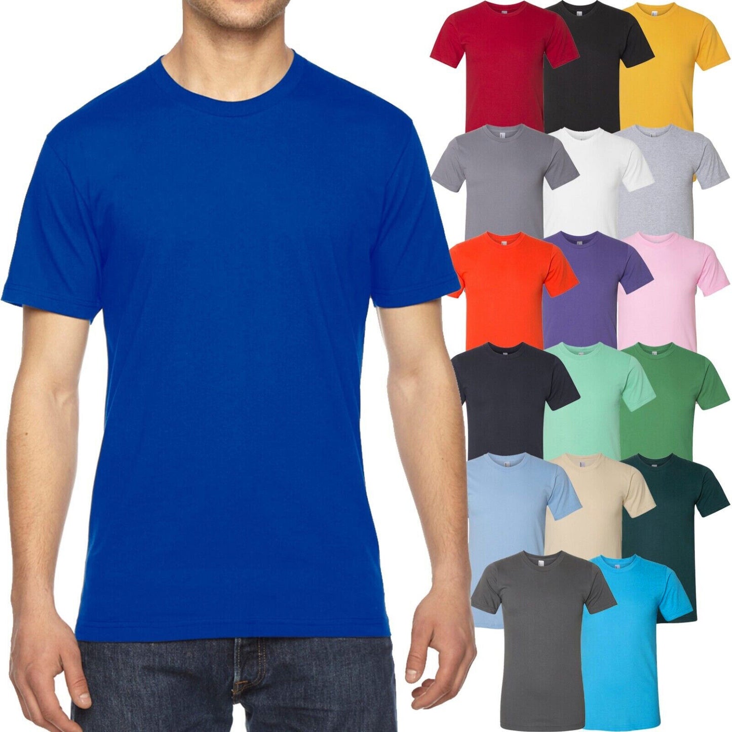 American Apparel T-Shirt Fine Jersey Crewneck Blank Cotton Tee XS-XL, 2XL, 3XL