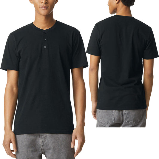 American Apparel Mens Short Sleeve Henley T-Shirt Super Soft Blended Tee S-2XL